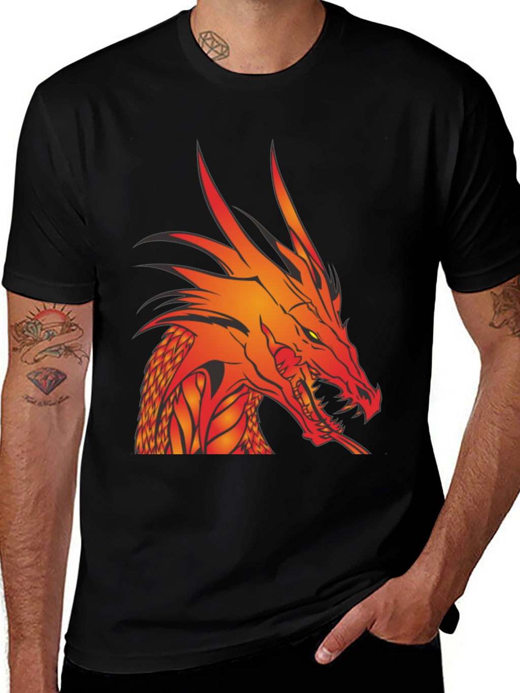 Dragon Head Graphic Tee - Black Cotton T-Shirt