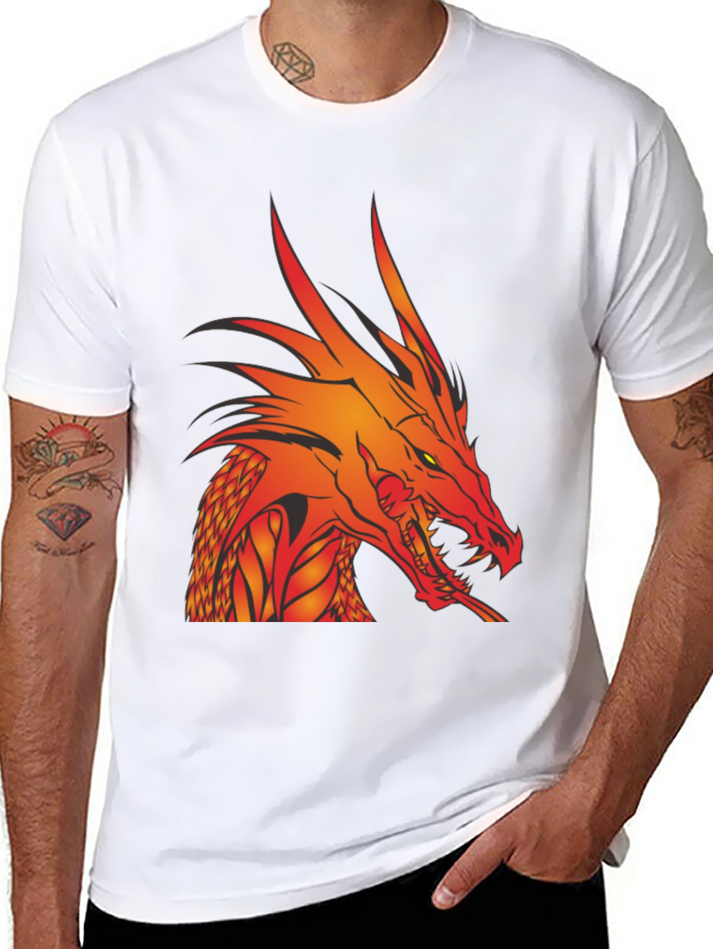 Dragon Head Graphic Tee - Black Cotton T-Shirt