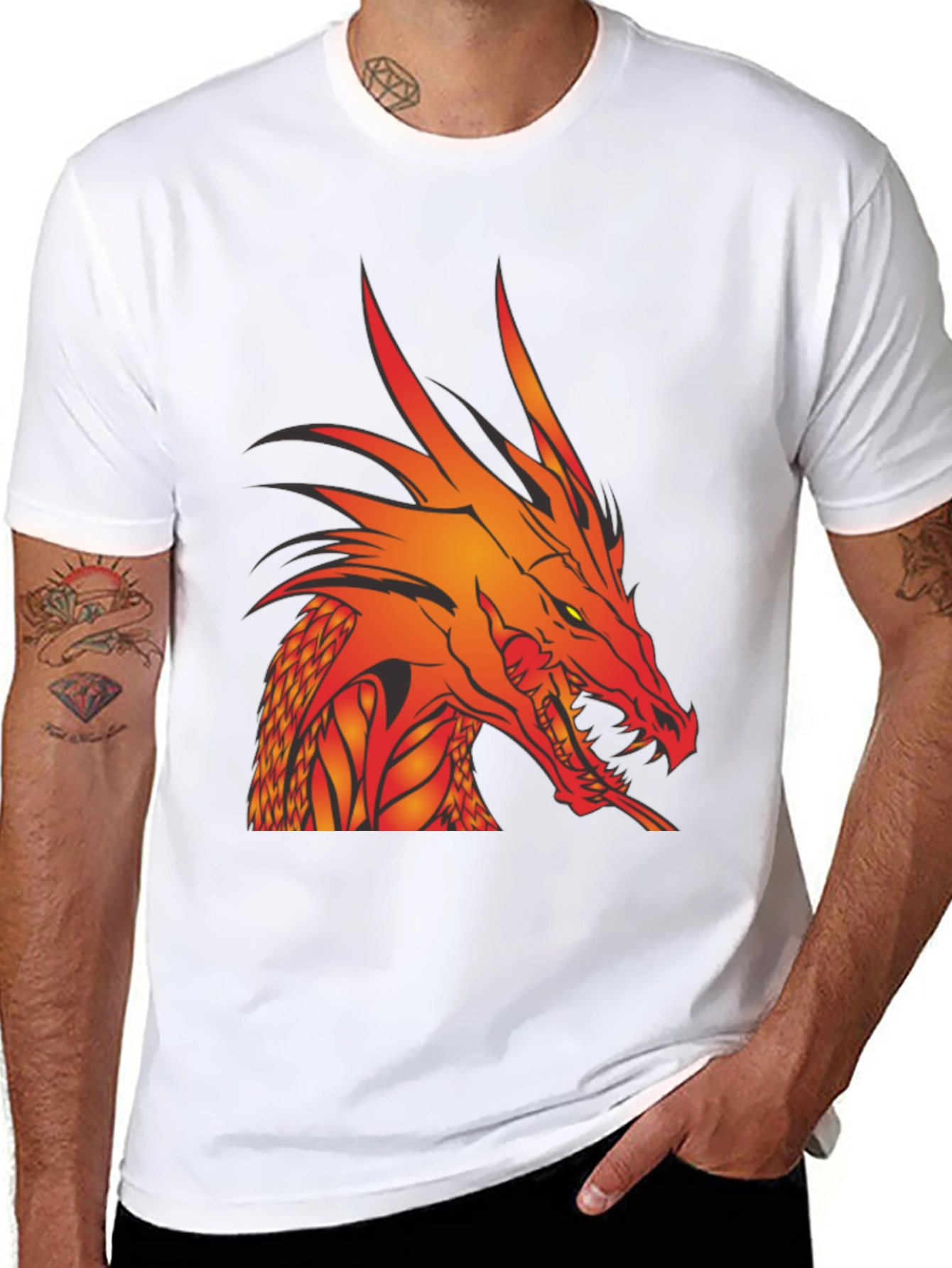 Dragon Head Graphic Tee - Black Cotton T-Shirt