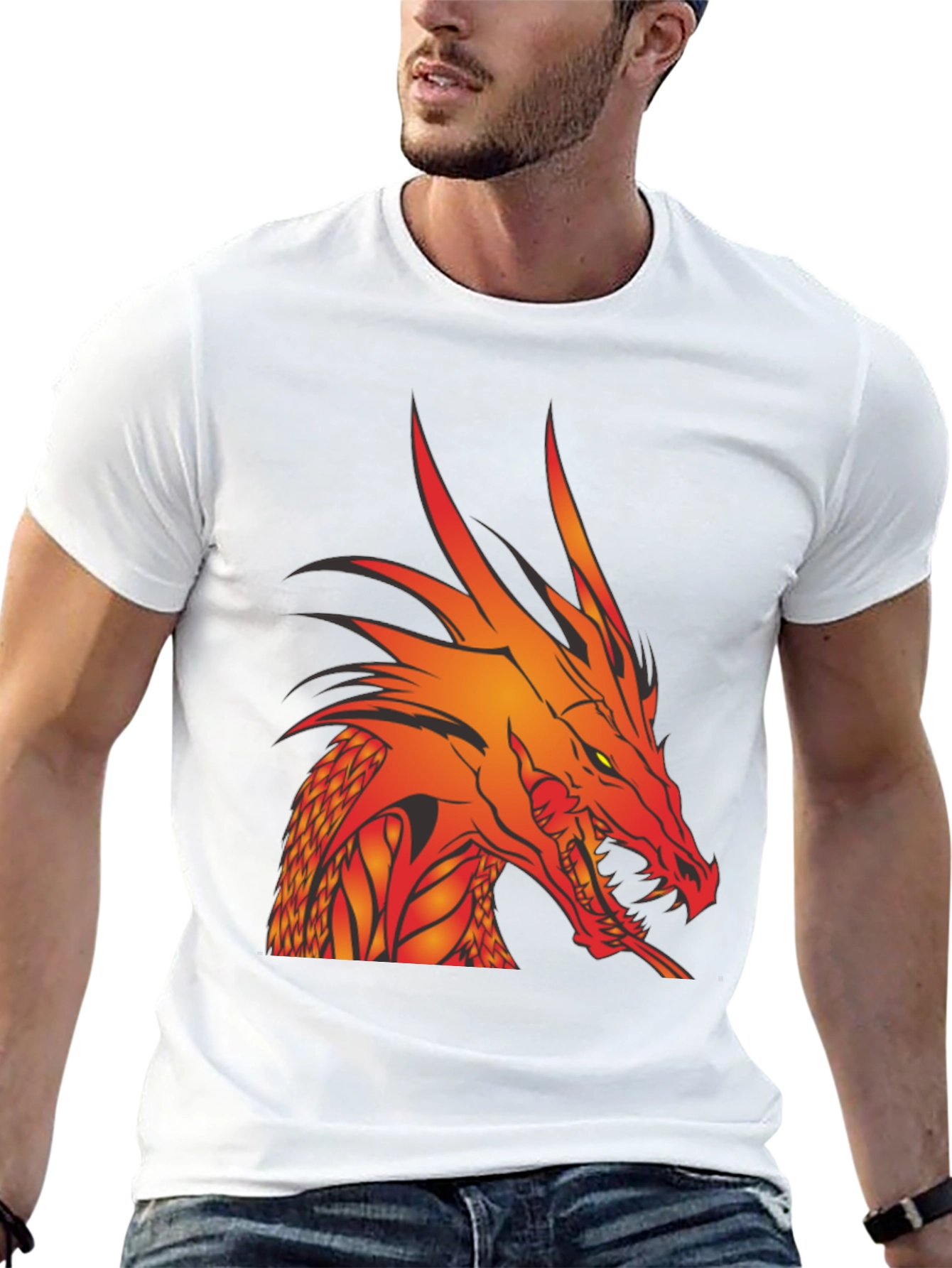 Dragon Head Graphic Tee - Black Cotton T-Shirt