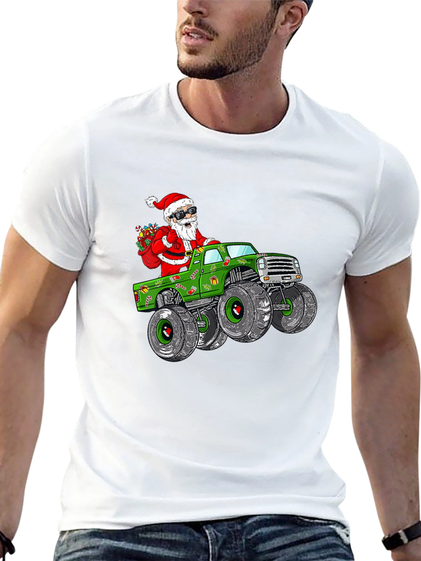 Santa Monster Truck Christmas T-Shirt
