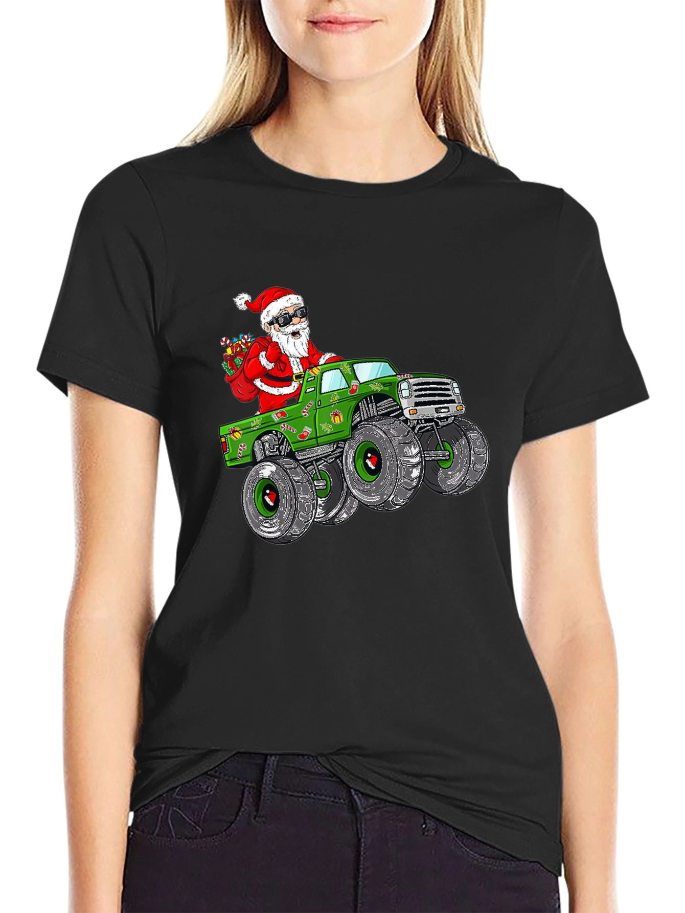 Santa Monster Truck Christmas T-Shirt