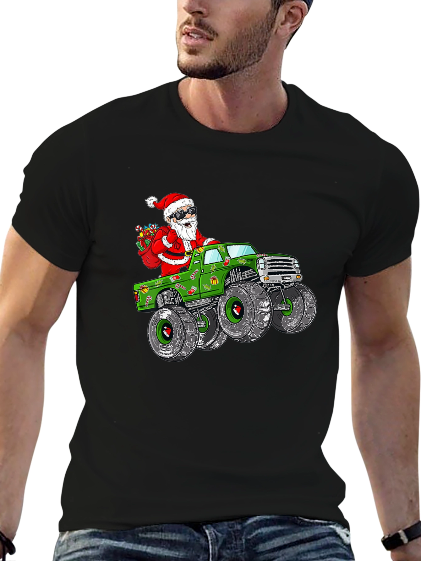 Santa Monster Truck Christmas T-Shirt