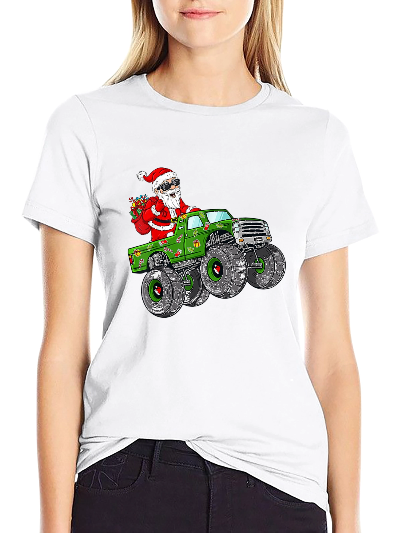 Santa Monster Truck Christmas T-Shirt
