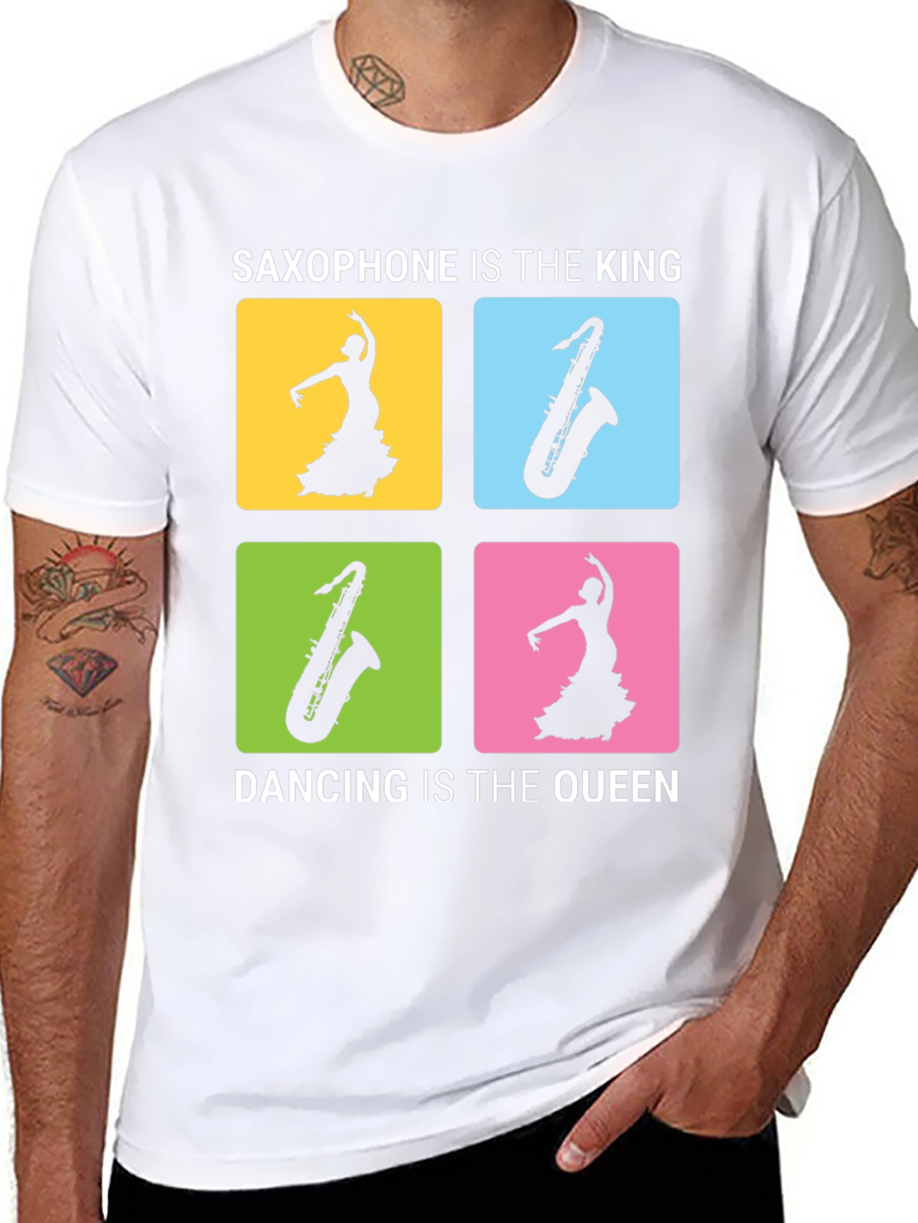 Saxophone & Dancing Graphic Tee - Music Lover Shirt