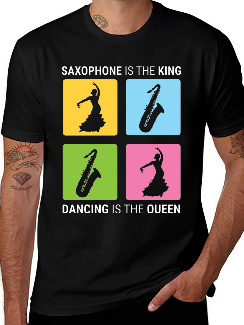Saxophone & Dancing Graphic Tee - Music Lover Shirt