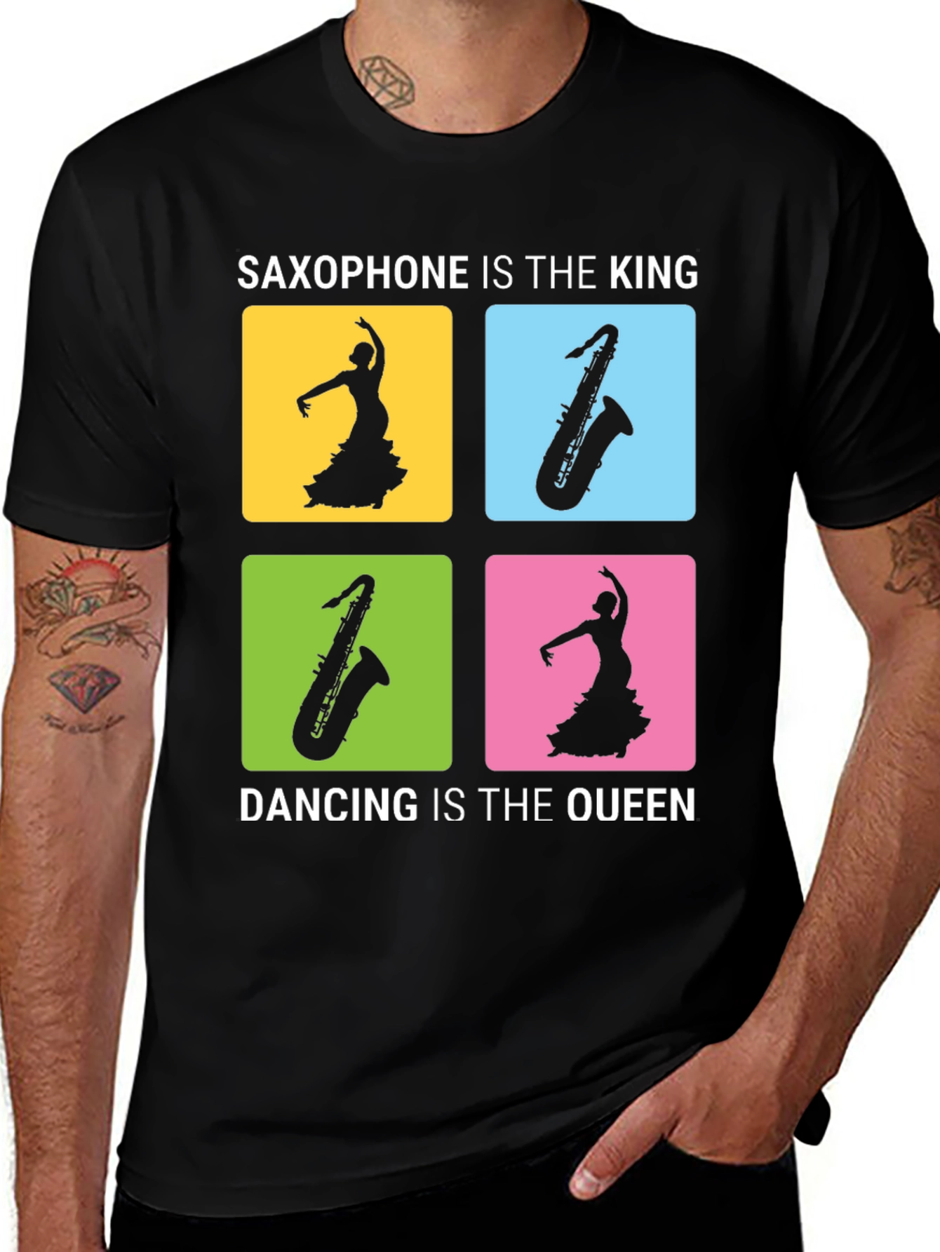 Saxophone & Dancing Graphic Tee - Music Lover Shirt