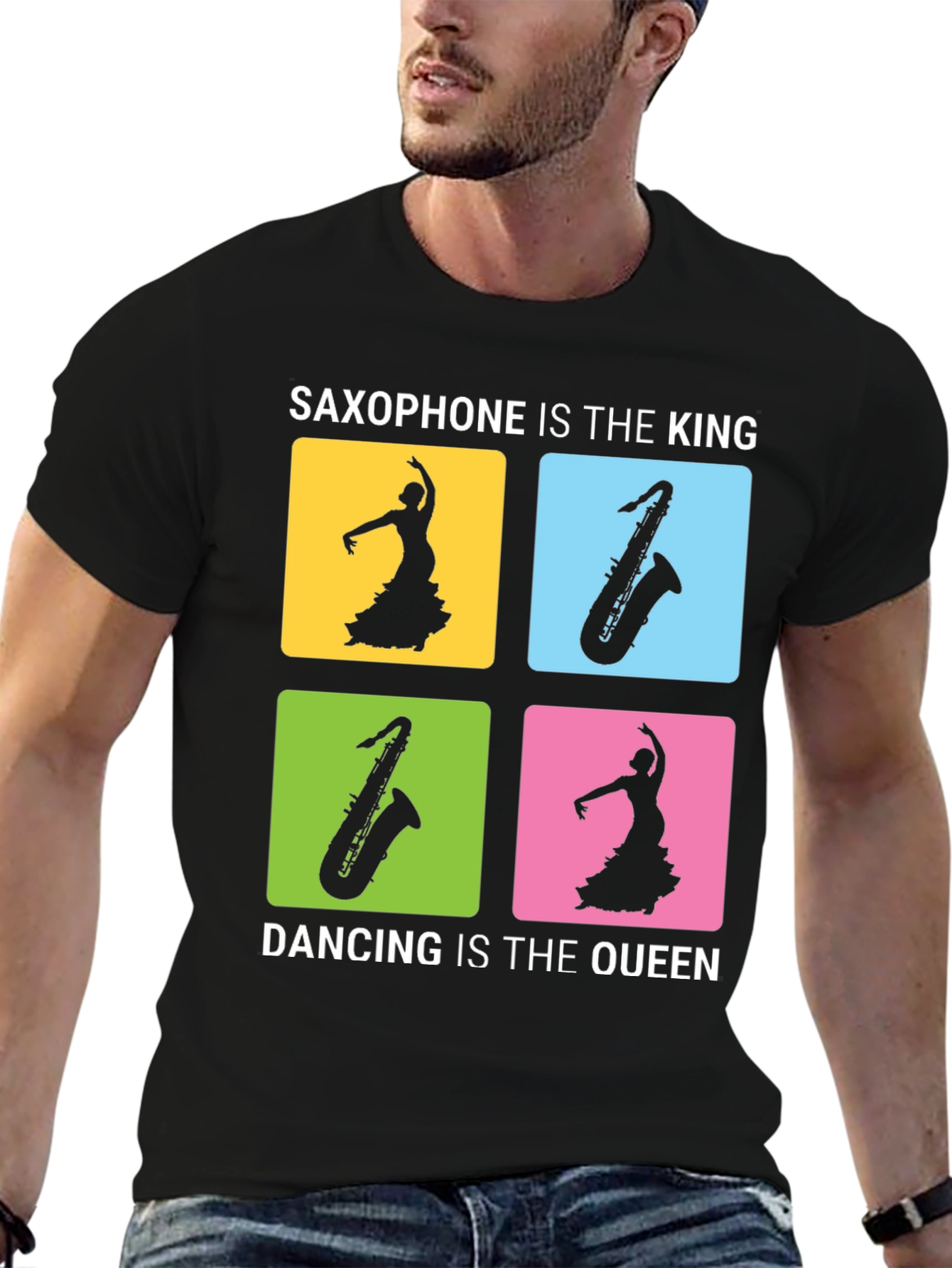 Saxophone & Dancing Graphic Tee - Music Lover Shirt
