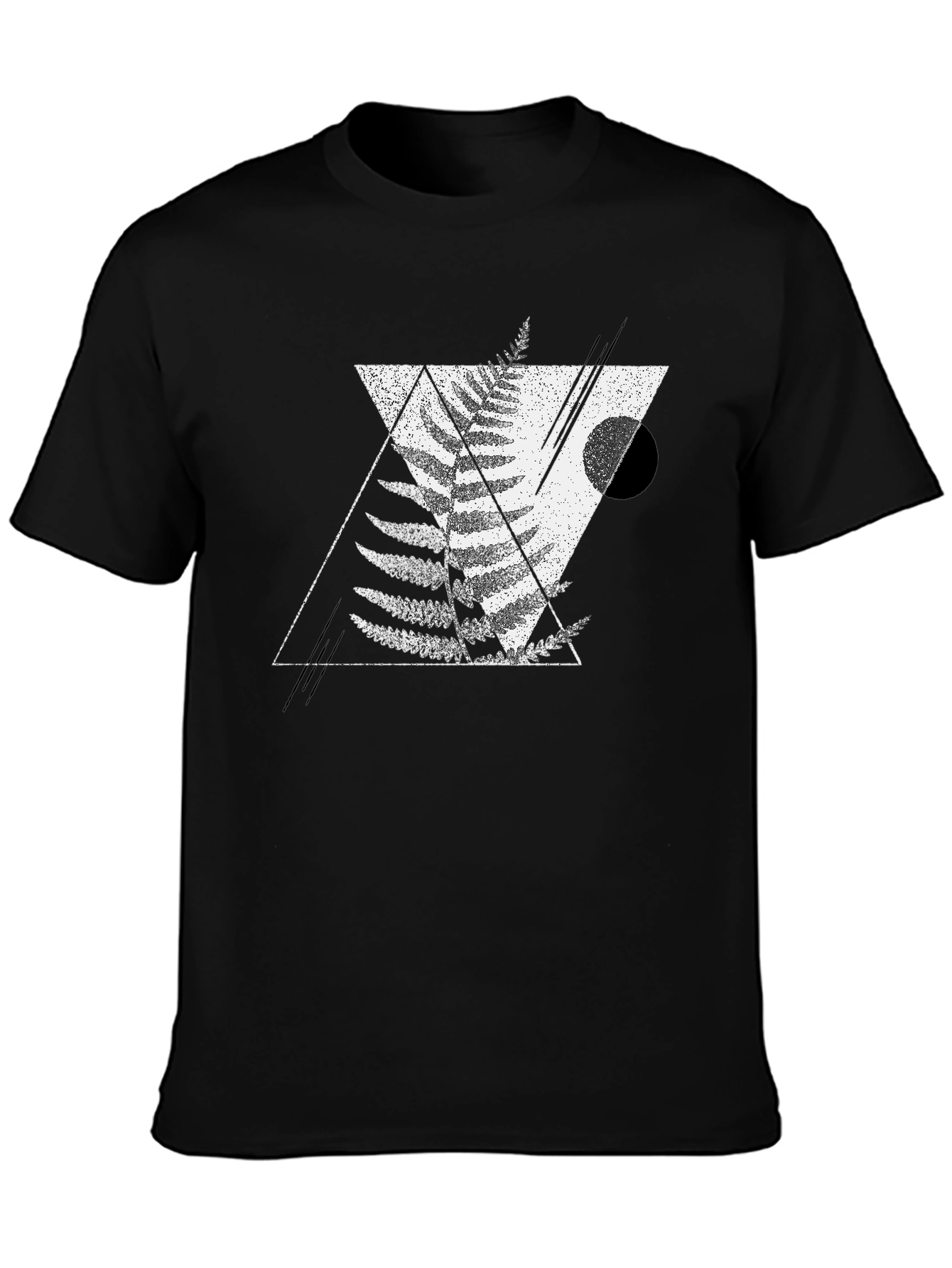 Geometric Fern Print Black T-Shirt