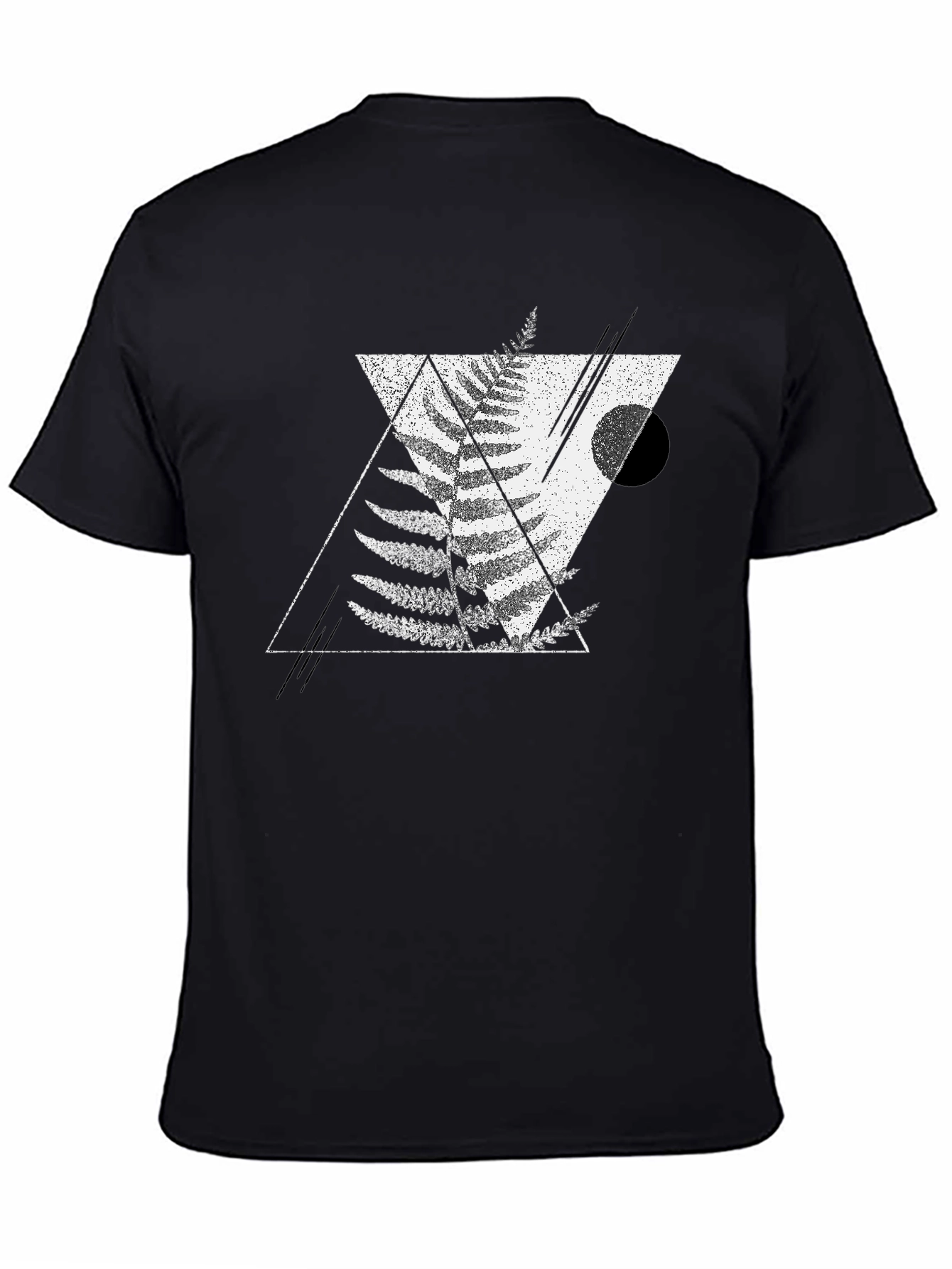 Geometric Fern Print Black T-Shirt