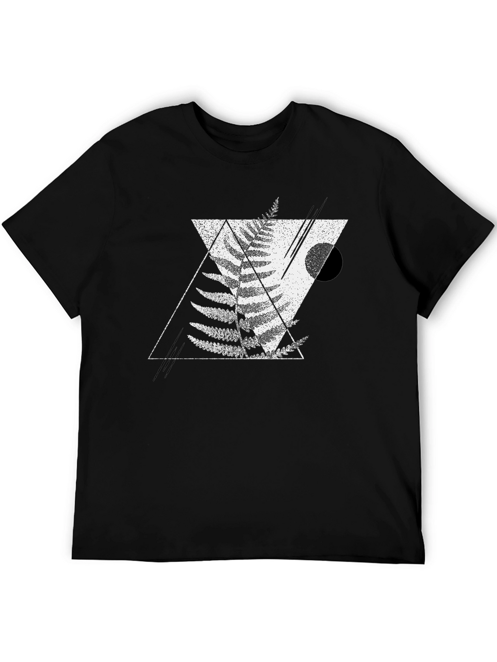 Geometric Fern Print Black T-Shirt