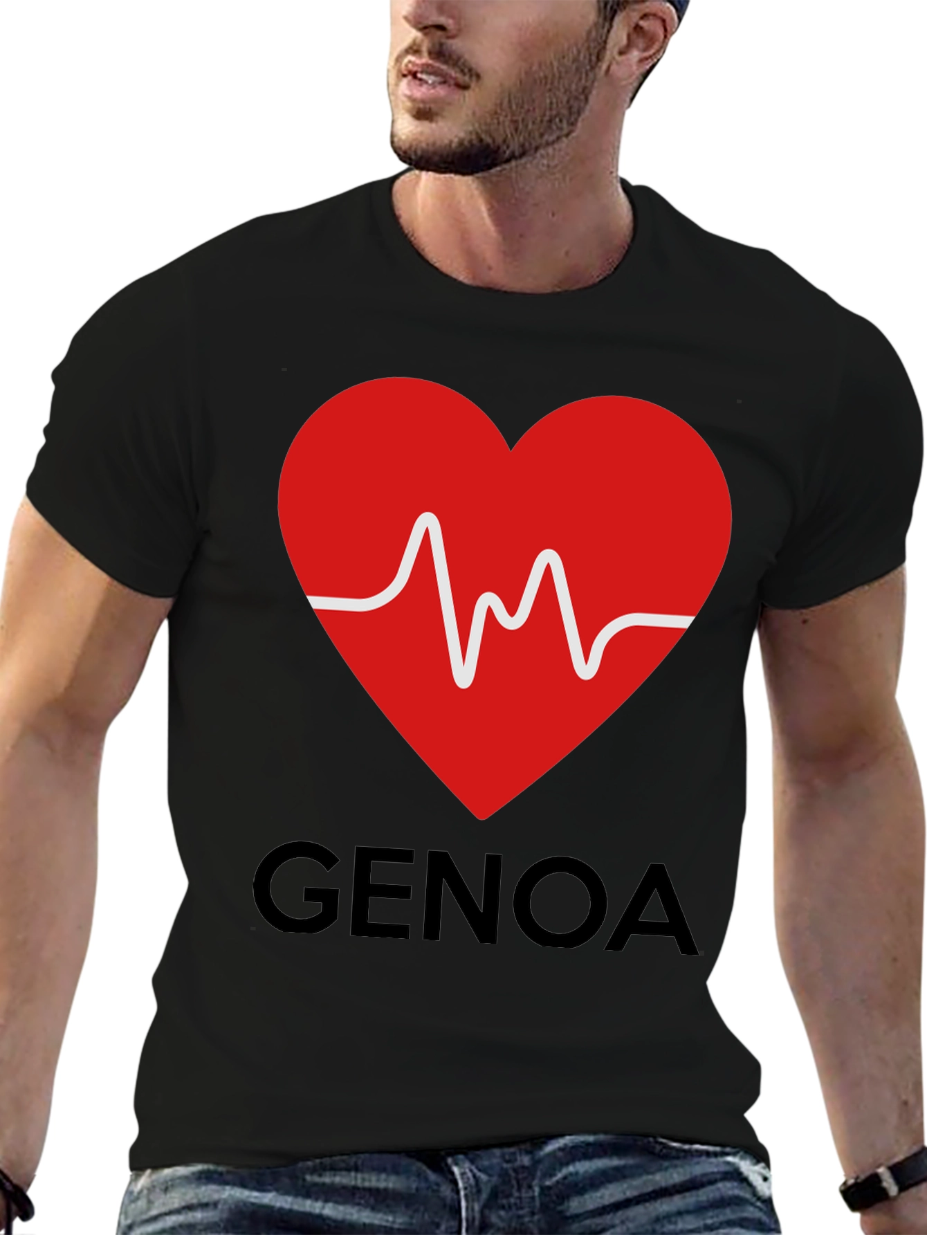 Heartbeat Genoa T-Shirt - Black Crew Neck Tee