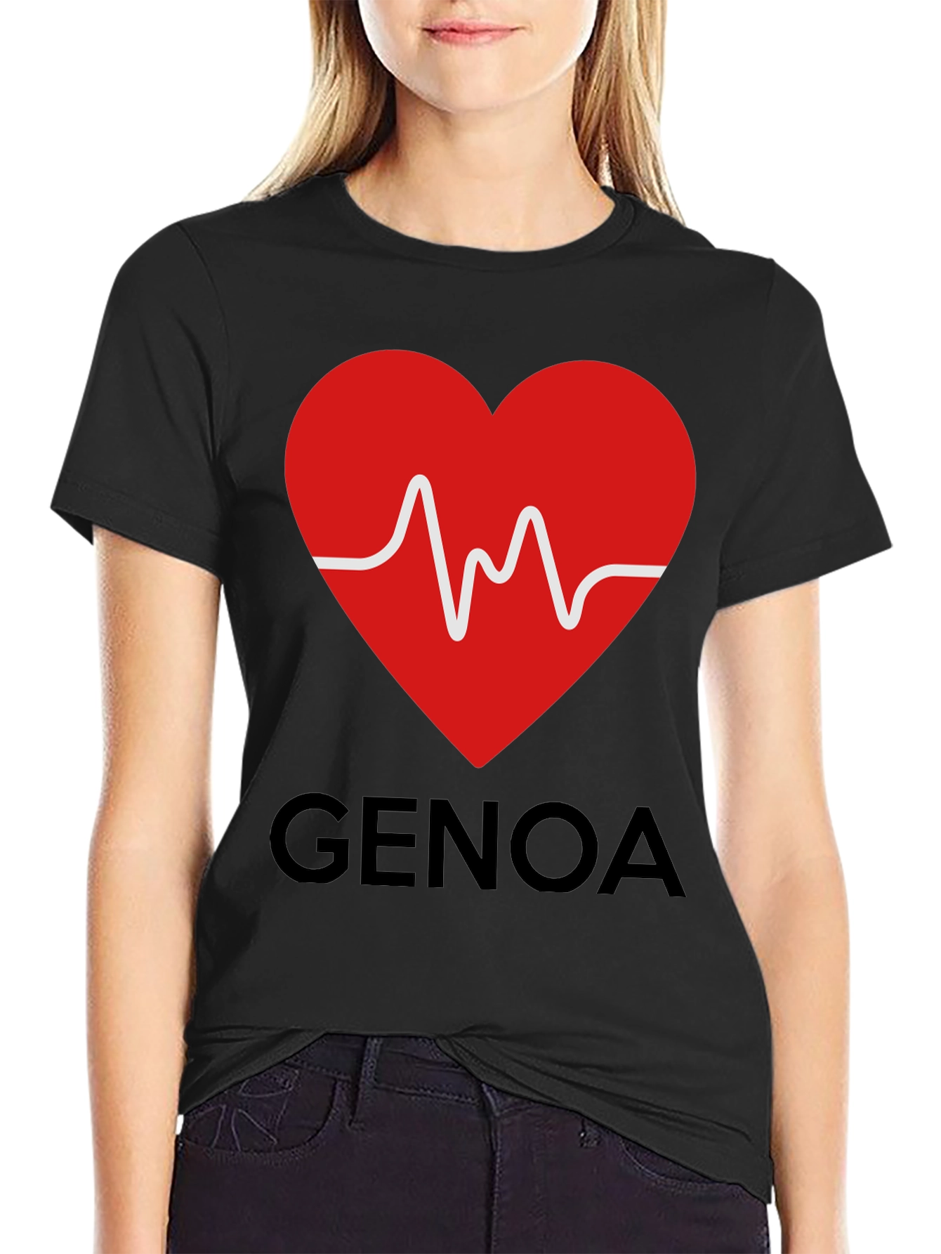 Heartbeat Genoa T-Shirt - Black Crew Neck Tee