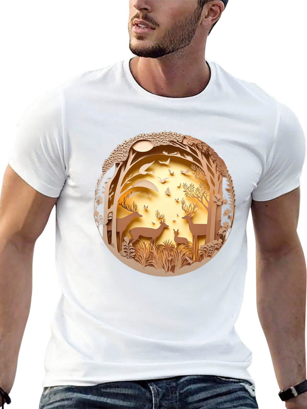 Nature Deer Graphic Black T-Shirt