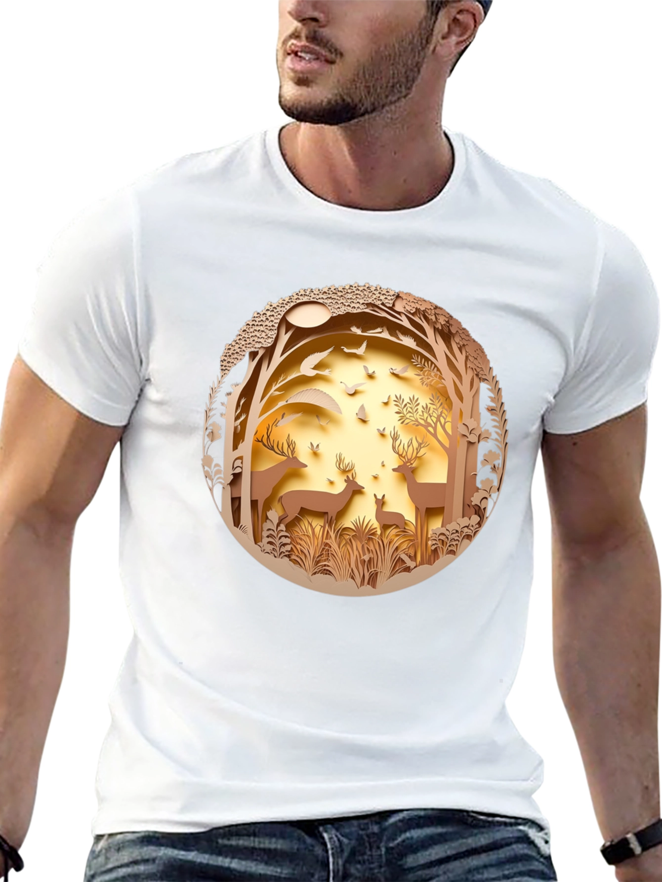 Nature Deer Graphic Black T-Shirt