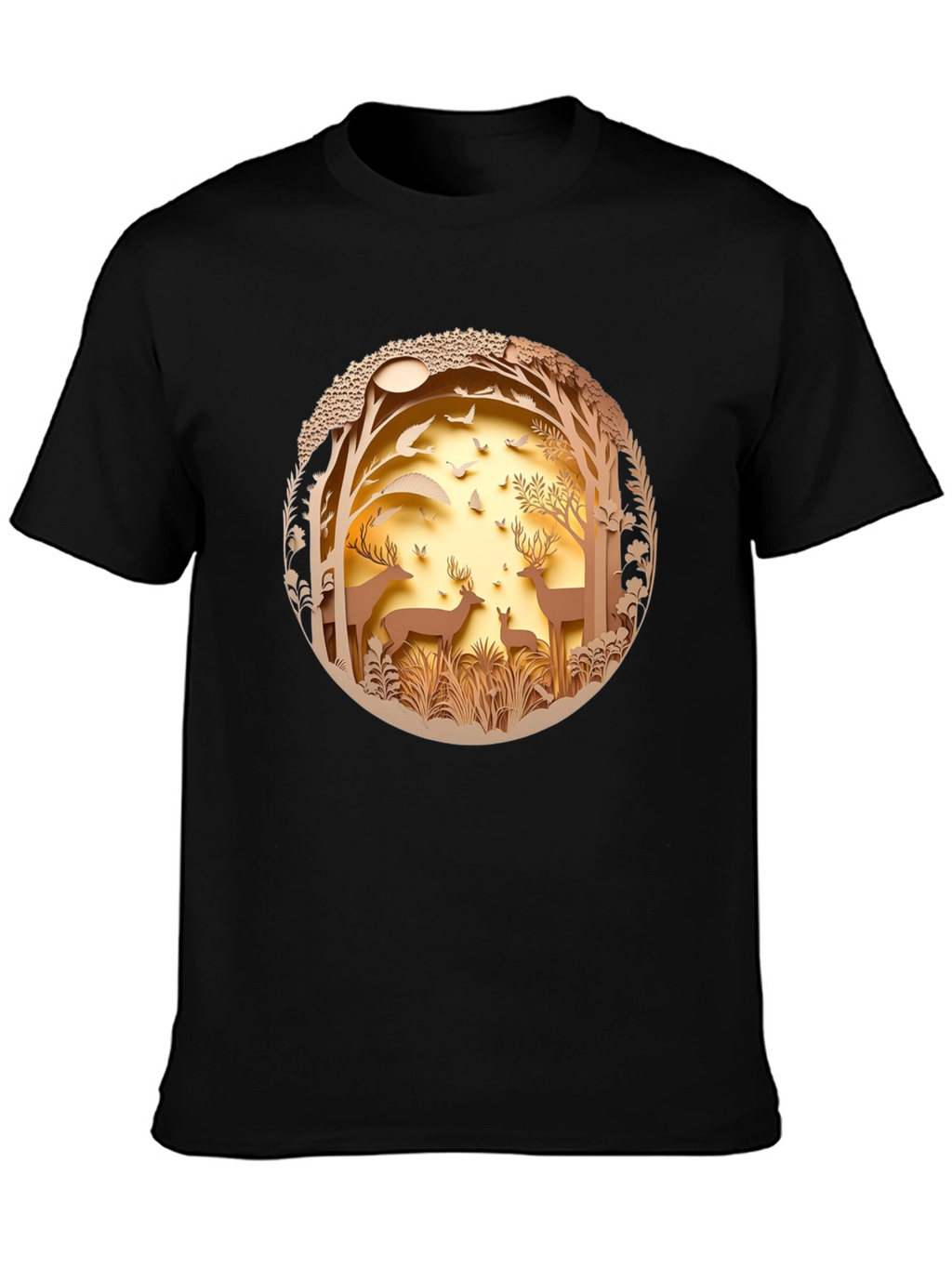Nature Deer Graphic Black T-Shirt