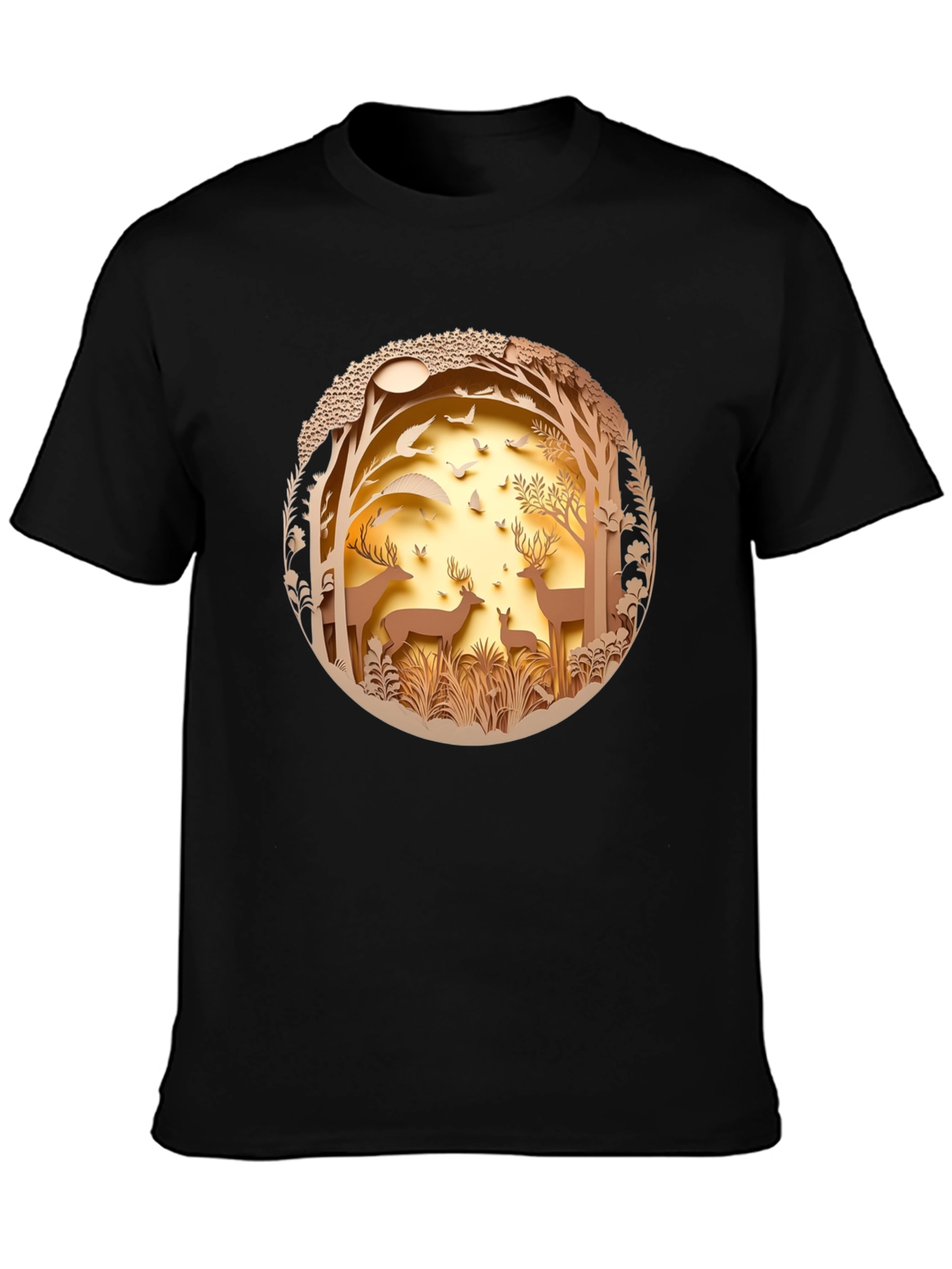 Nature Deer Graphic Black T-Shirt