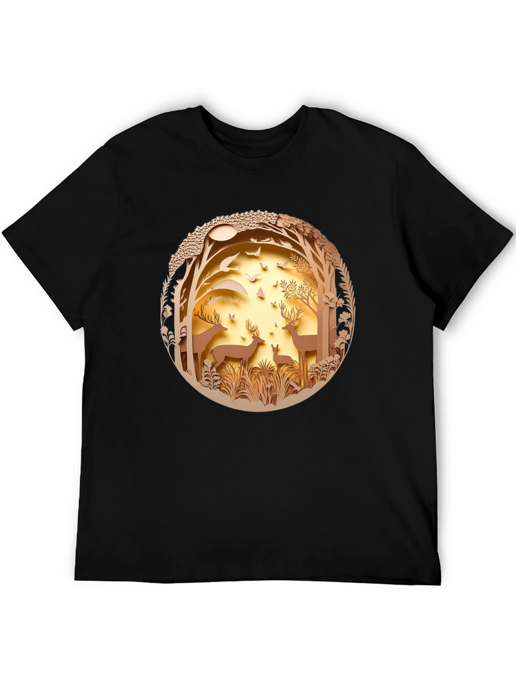 Nature Deer Graphic Black T-Shirt