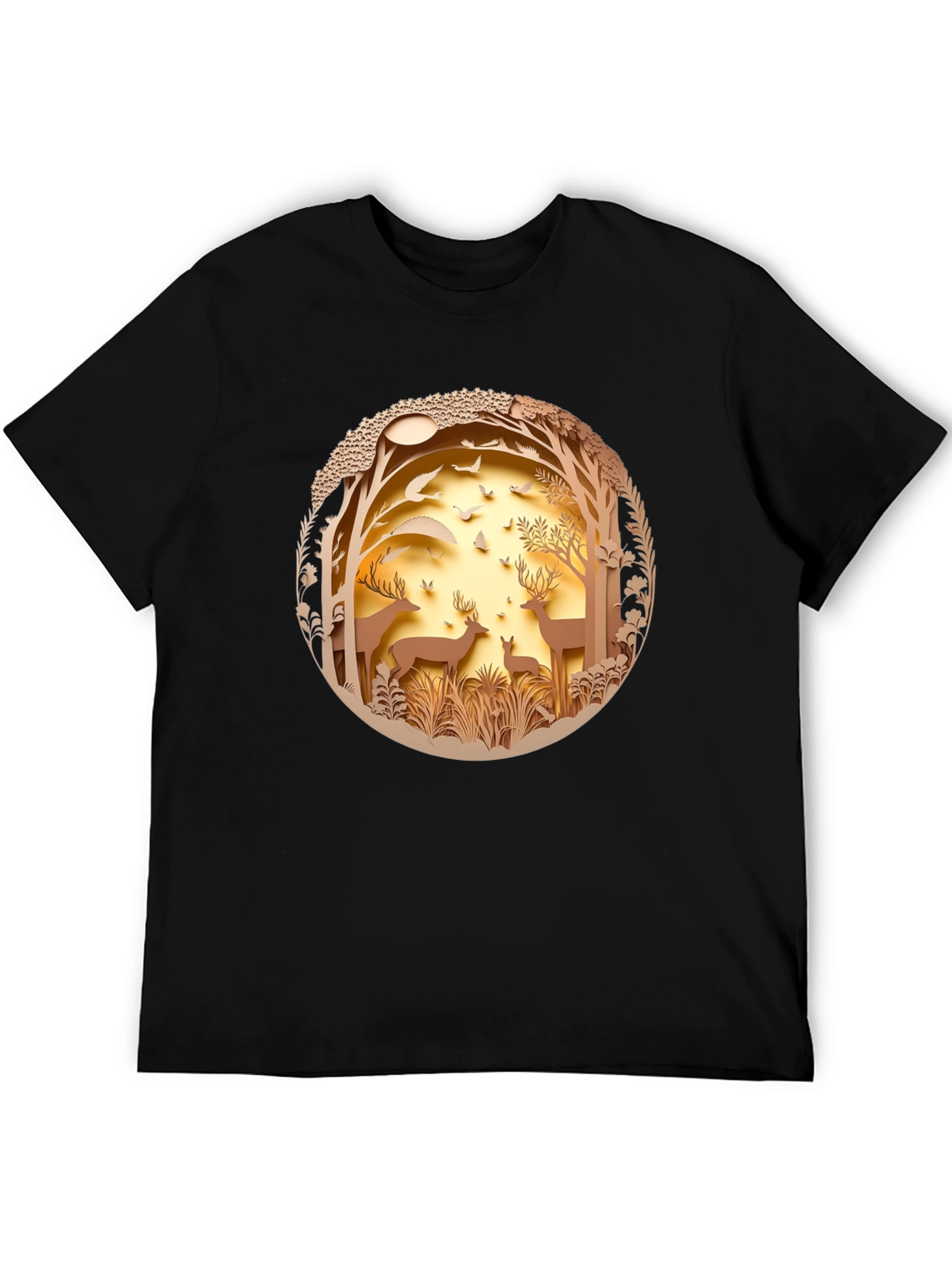 Nature Deer Graphic Black T-Shirt