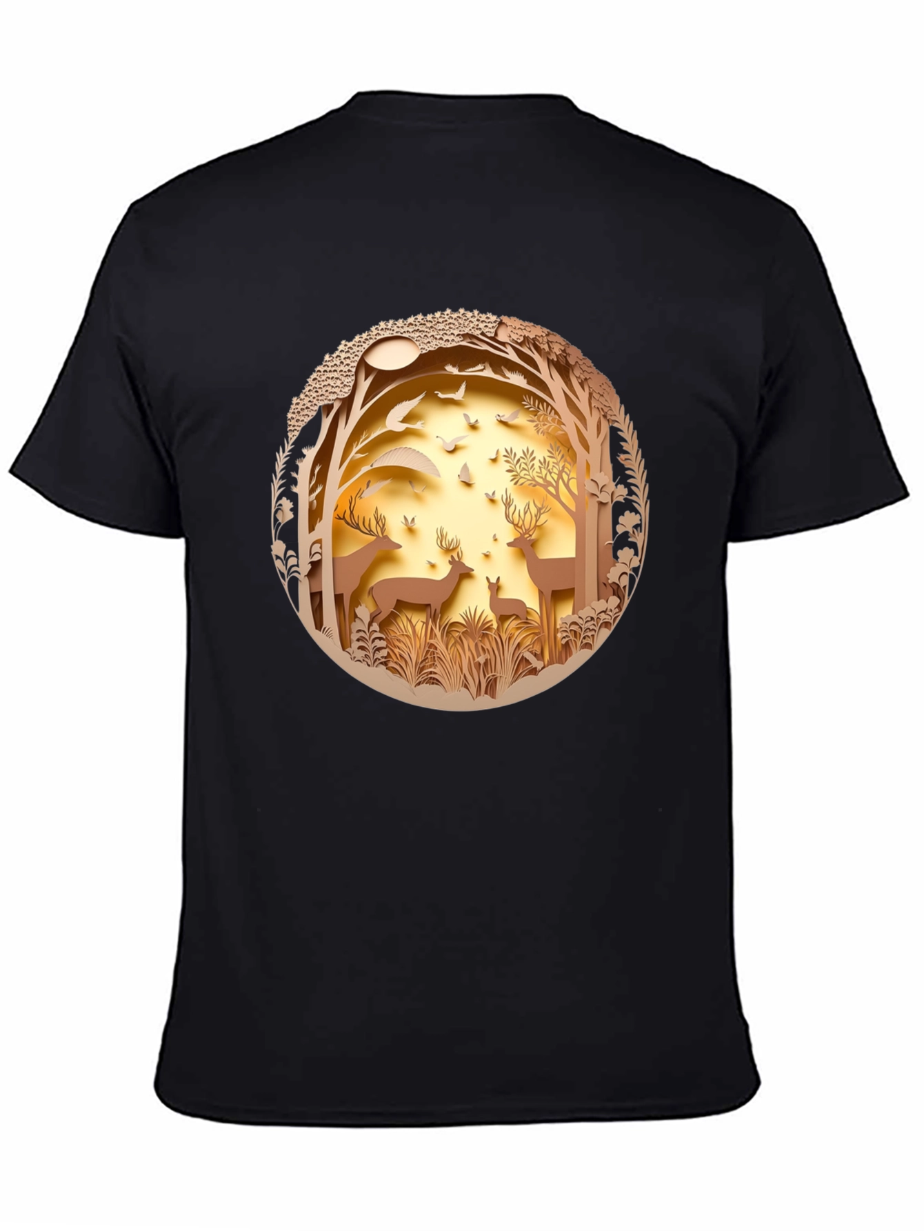 Nature Deer Graphic Black T-Shirt