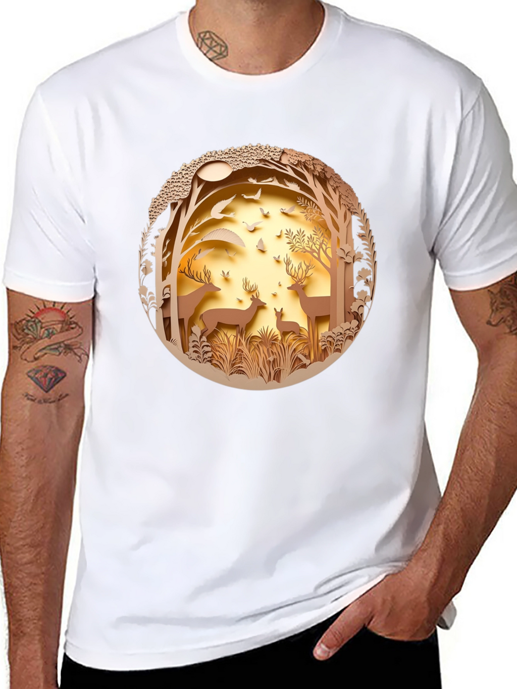 Nature Deer Graphic Black T-Shirt