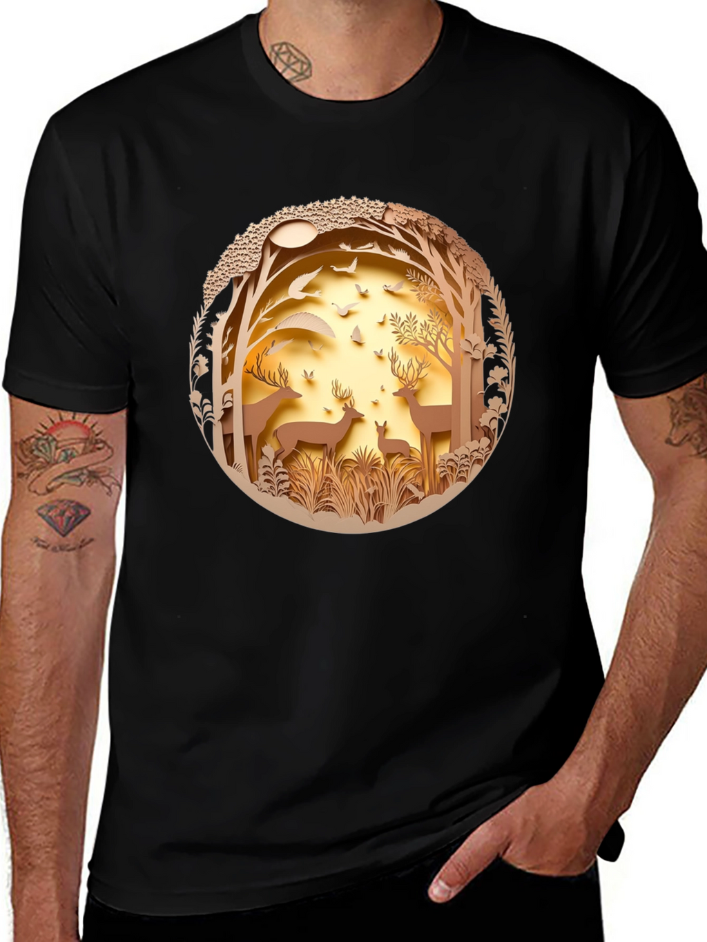 Nature Deer Graphic Black T-Shirt