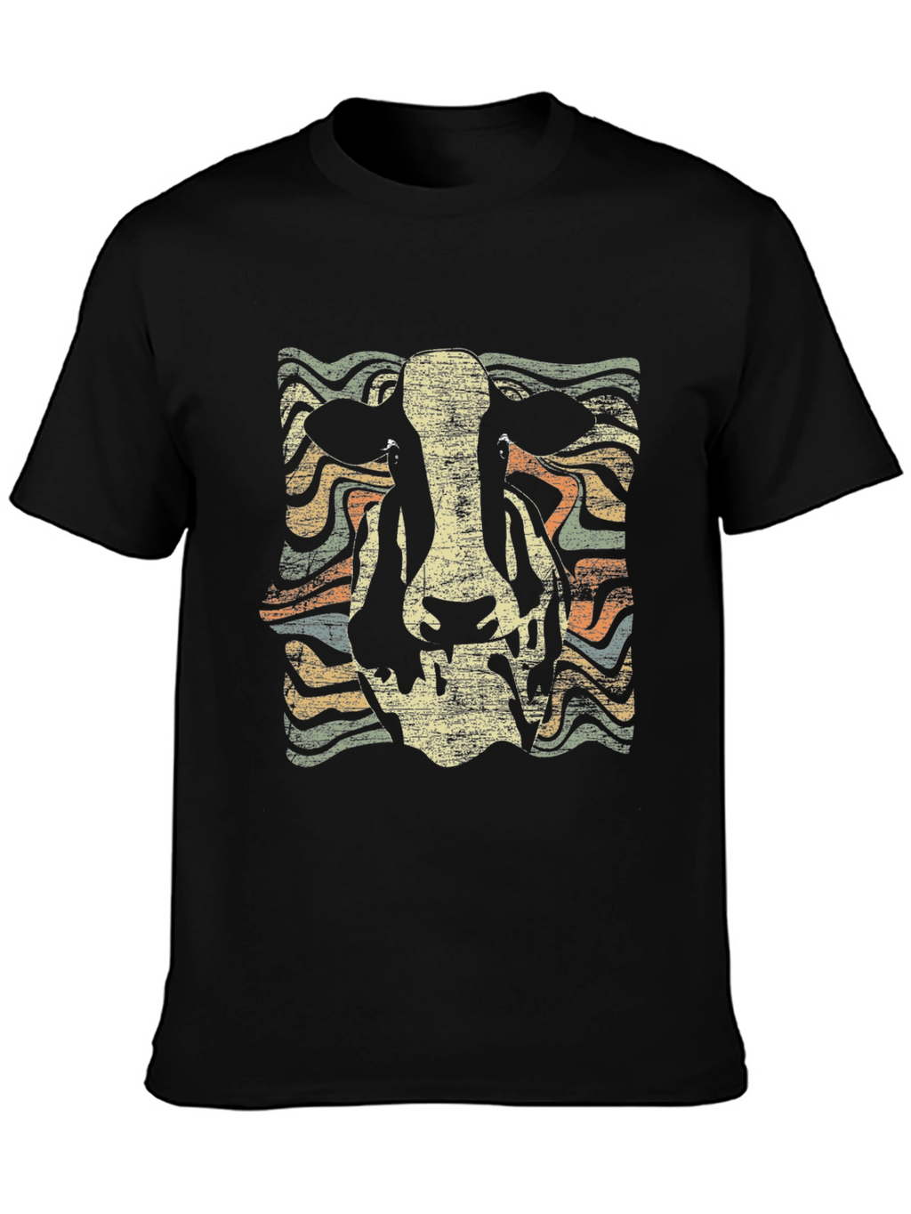 Retro Cow Graphic Tee - Black