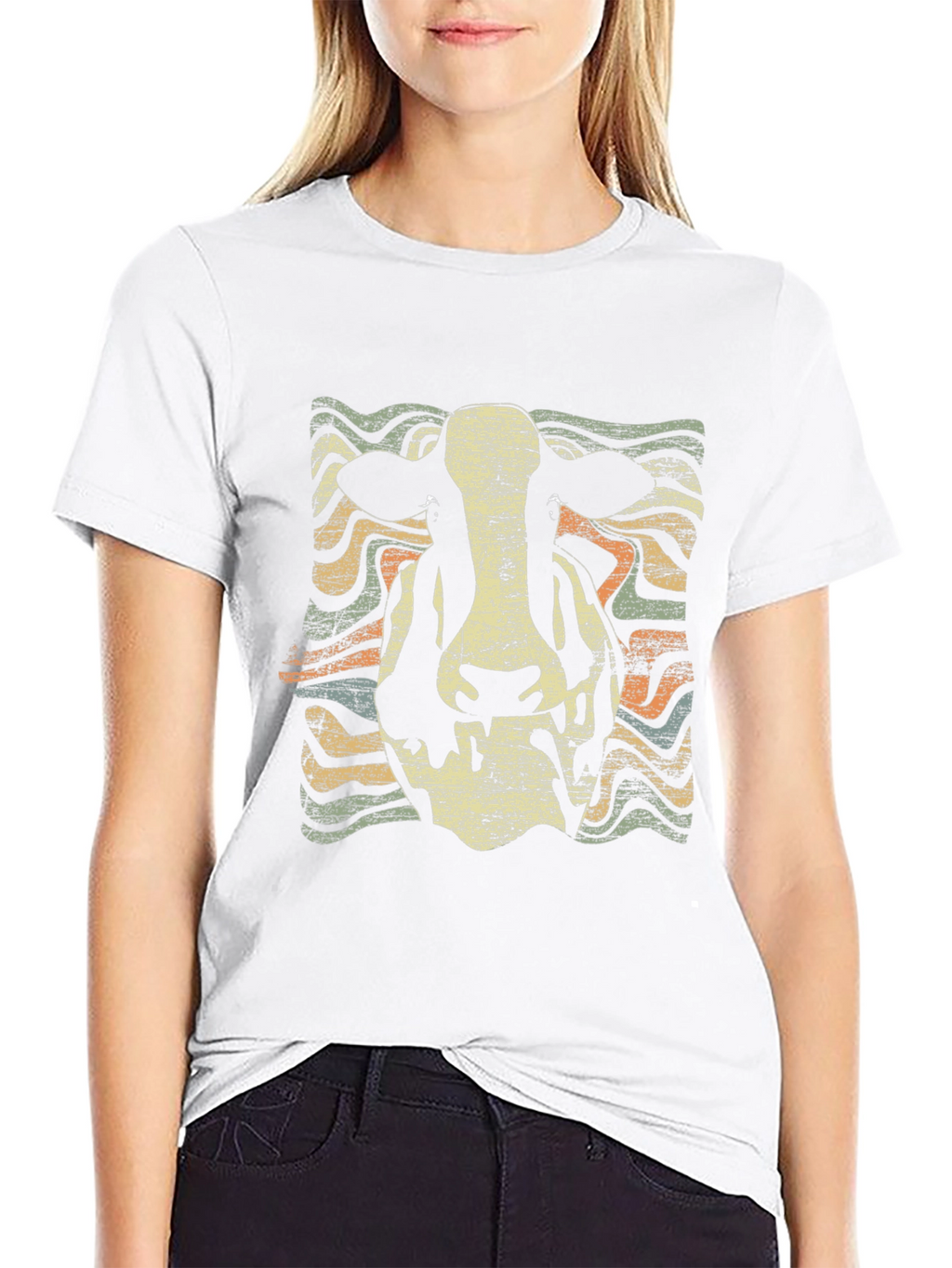 Retro Cow Graphic Tee - Black