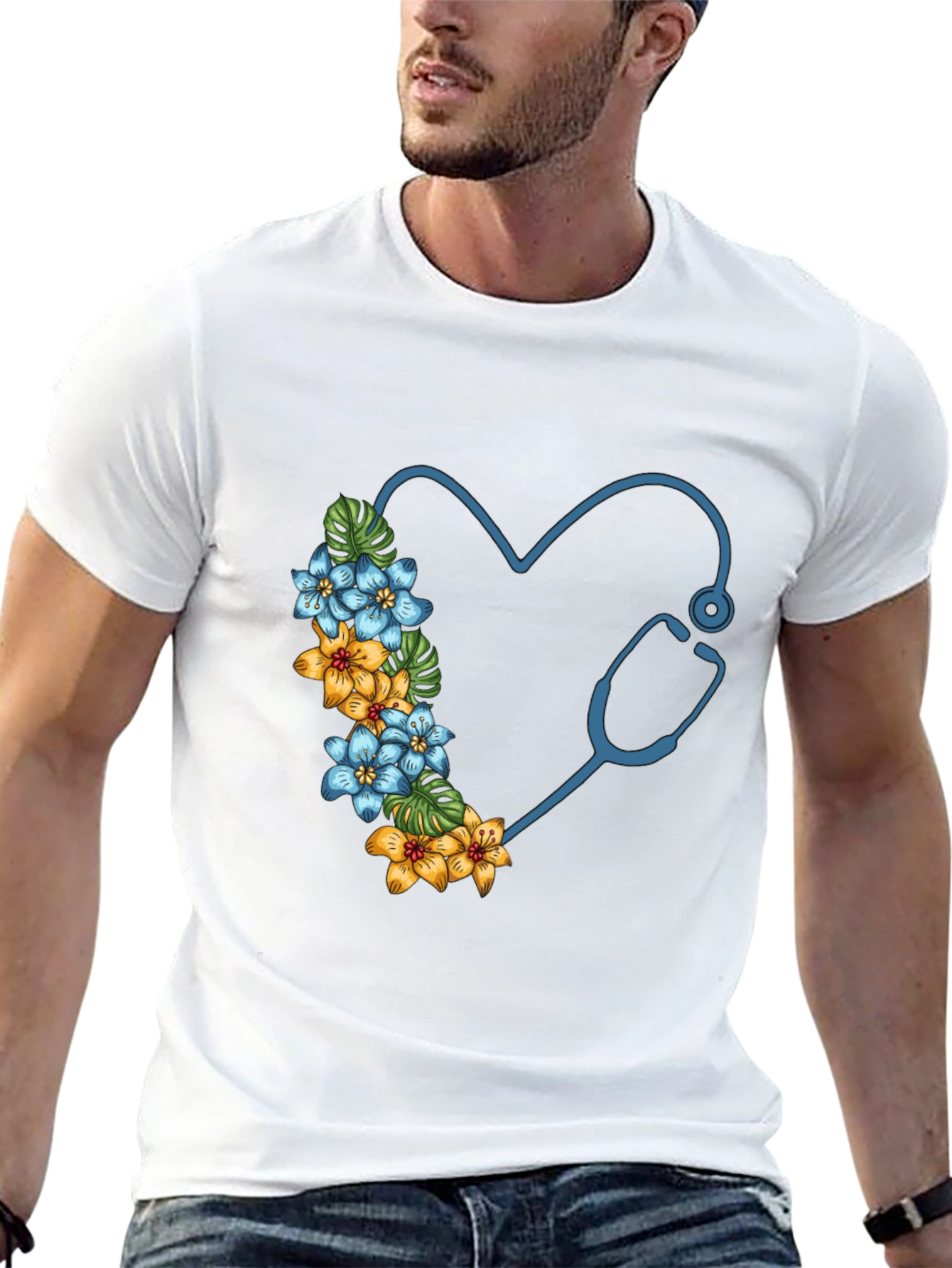 Floral Stethoscope Heart Graphic Tee