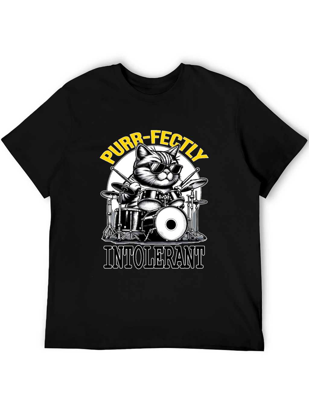 Purr-fectly Intolerant Cat Drummer T-Shirt