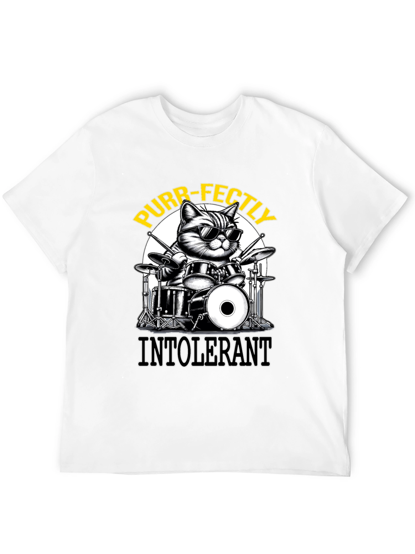 Purr-fectly Intolerant Cat Drummer T-Shirt