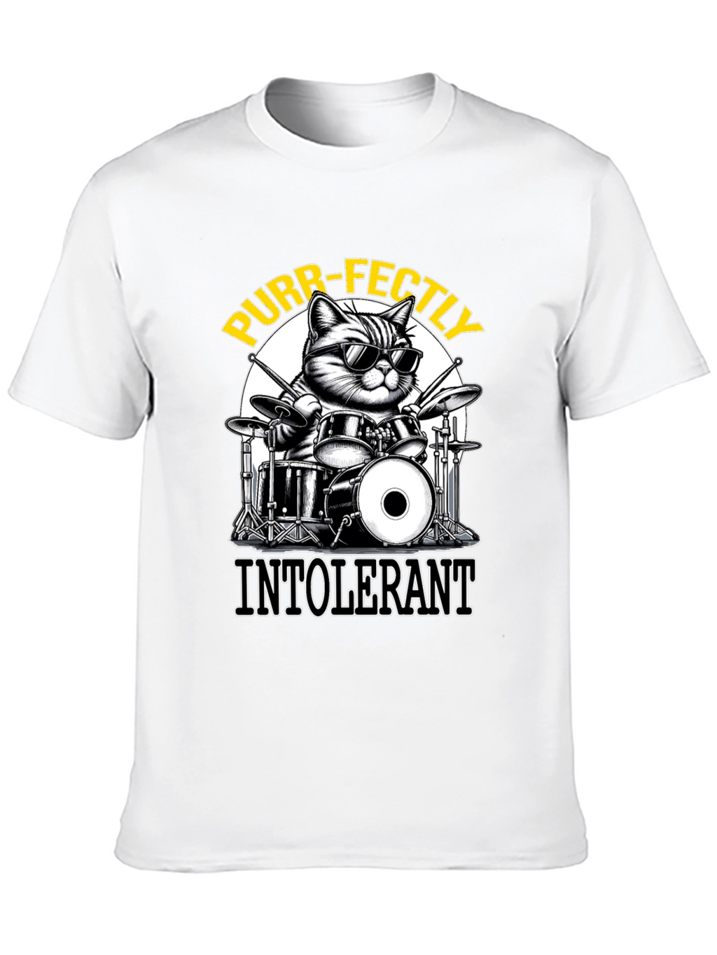 Purr-fectly Intolerant Cat Drummer T-Shirt