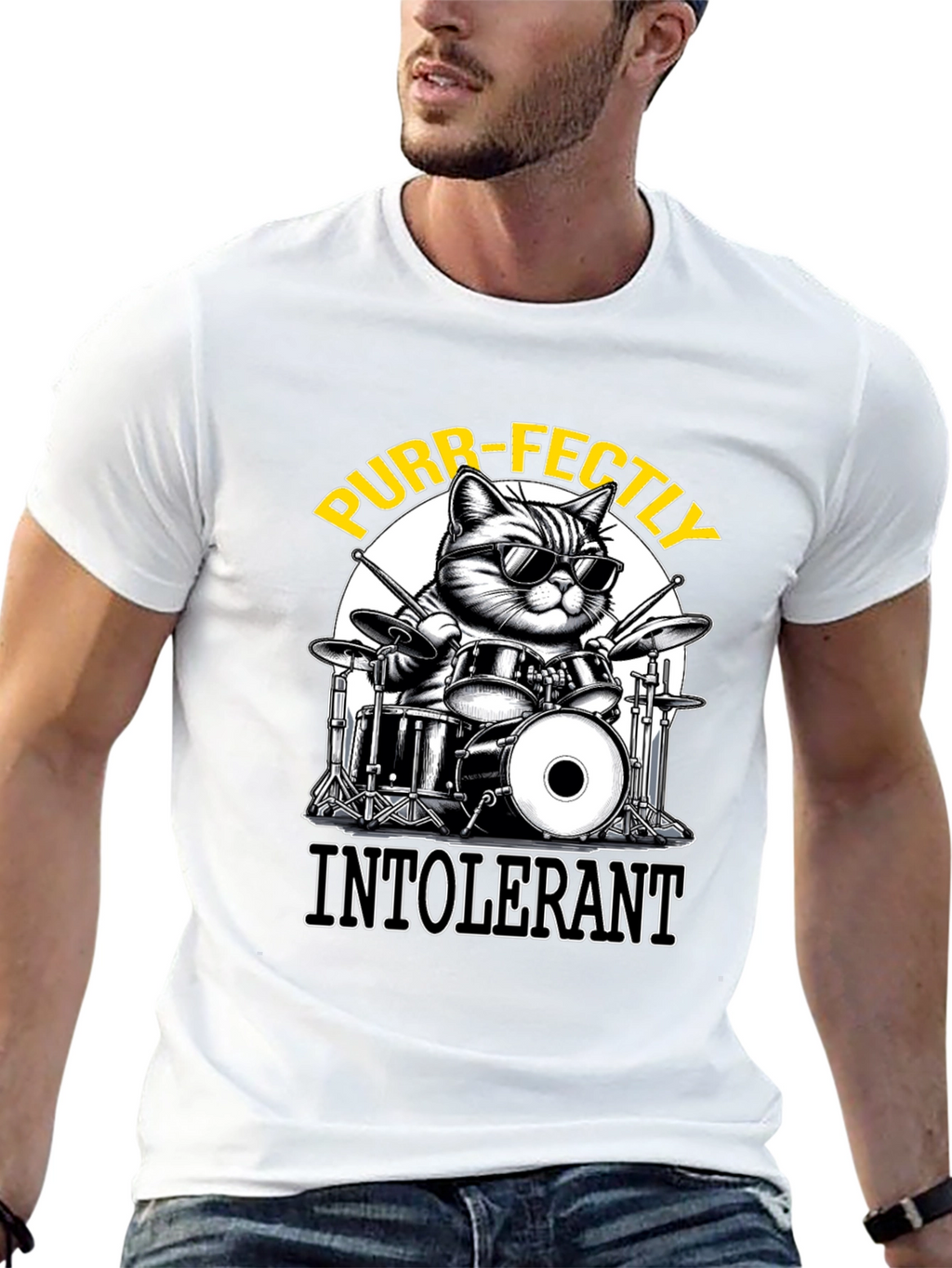 Purr-fectly Intolerant Cat Drummer T-Shirt