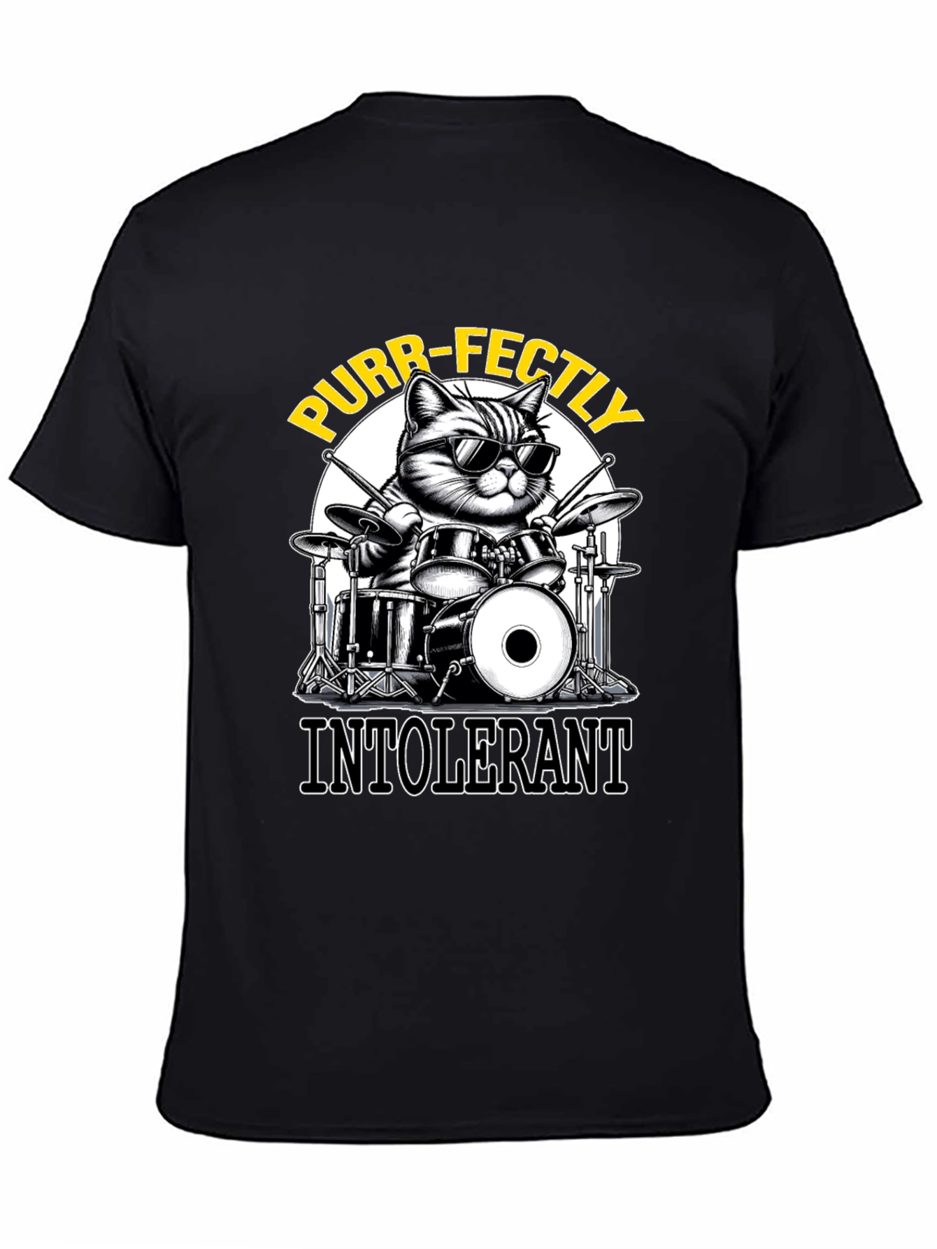 Purr-fectly Intolerant Cat Drummer T-Shirt