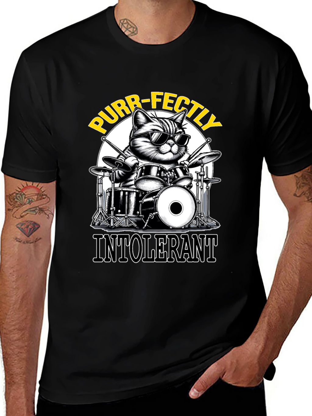 Purr-fectly Intolerant Cat Drummer T-Shirt