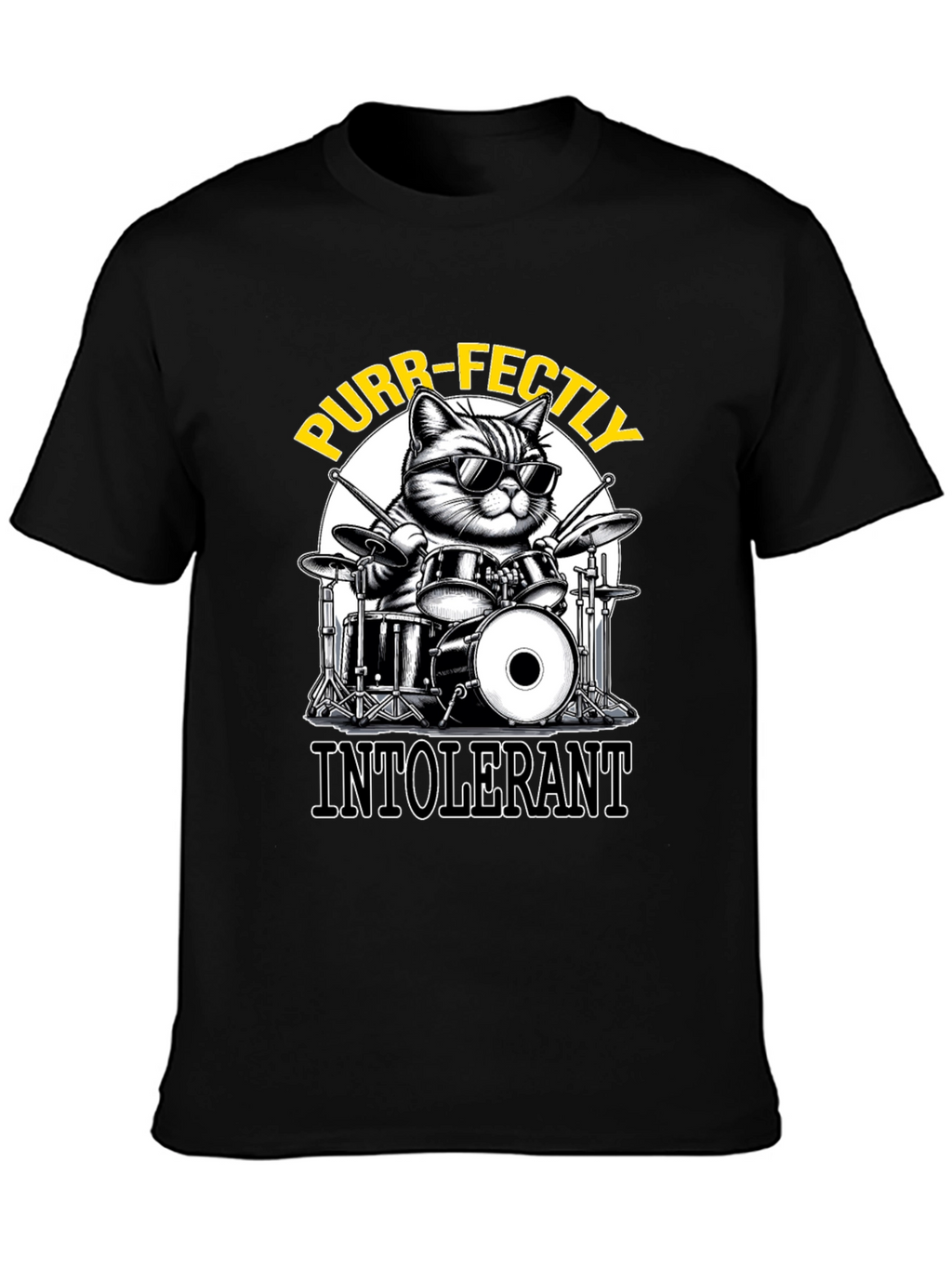Purr-fectly Intolerant Cat Drummer T-Shirt