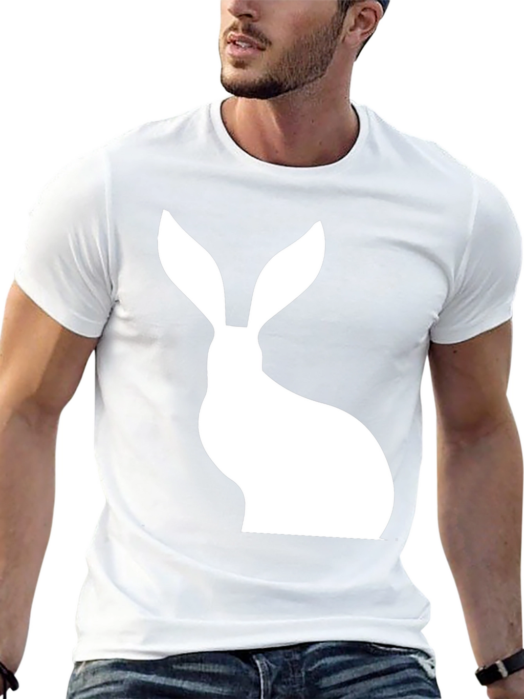 Rabbit Silhouette Graphic Tee - Black Cotton Blend