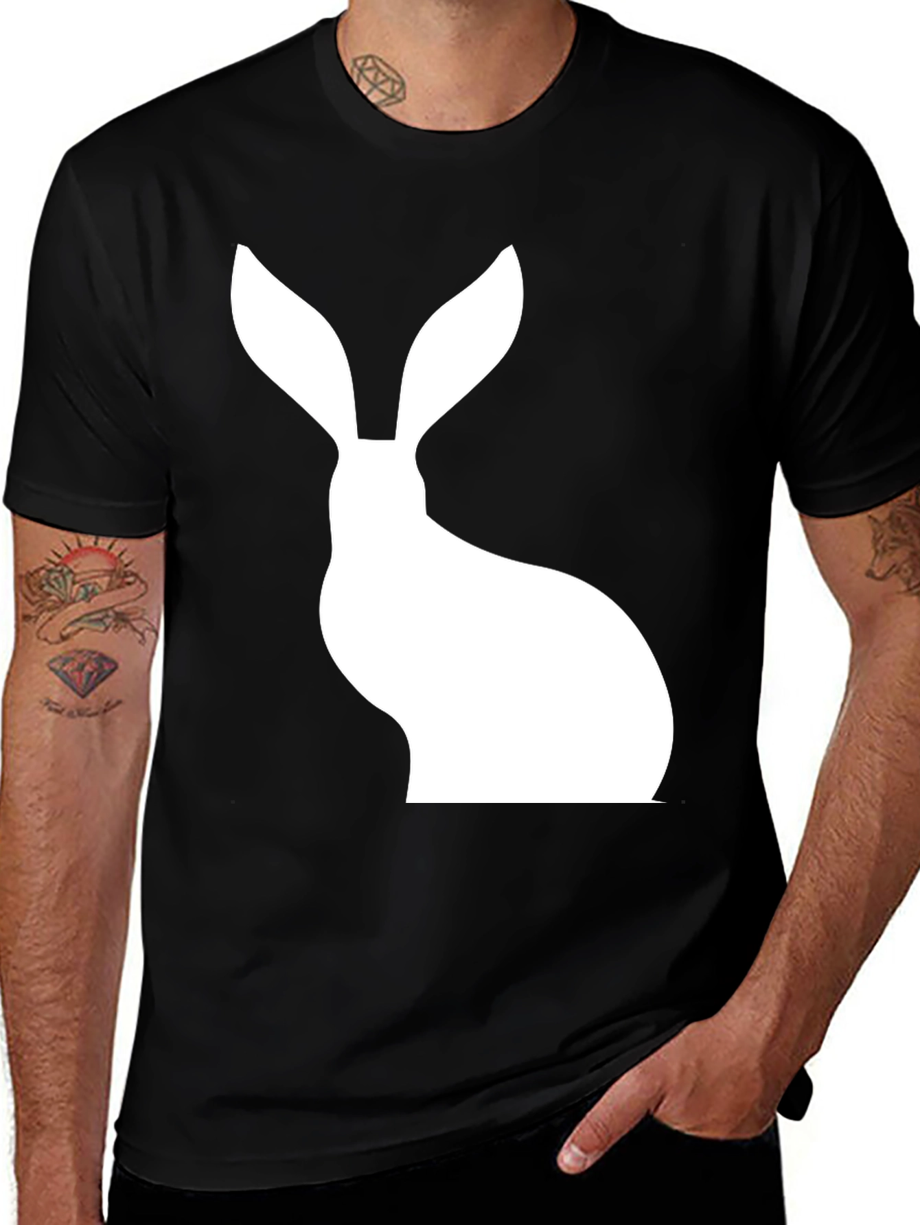Rabbit Silhouette Graphic Tee - Black Cotton Blend