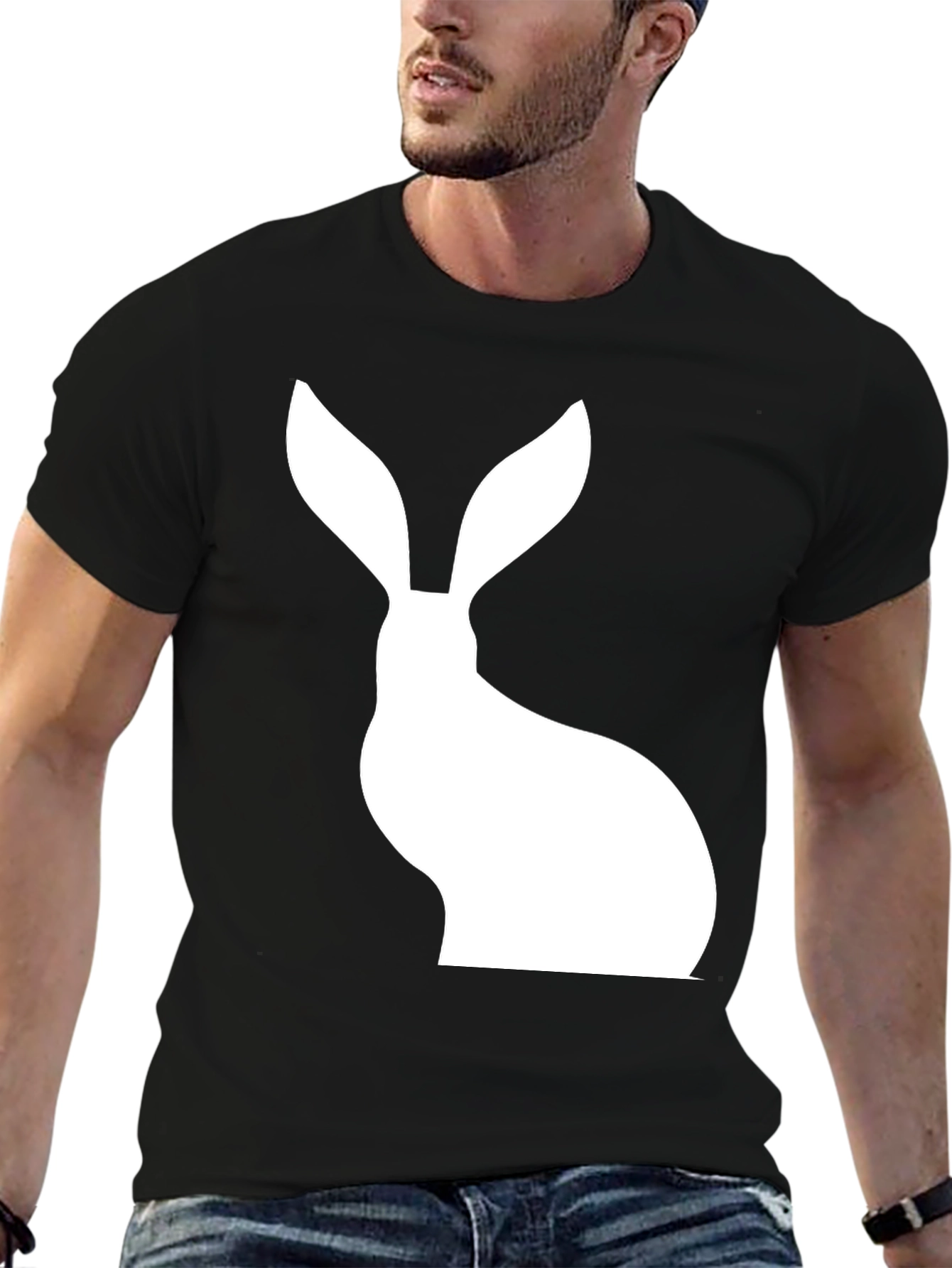 Rabbit Silhouette Graphic Tee - Black Cotton Blend