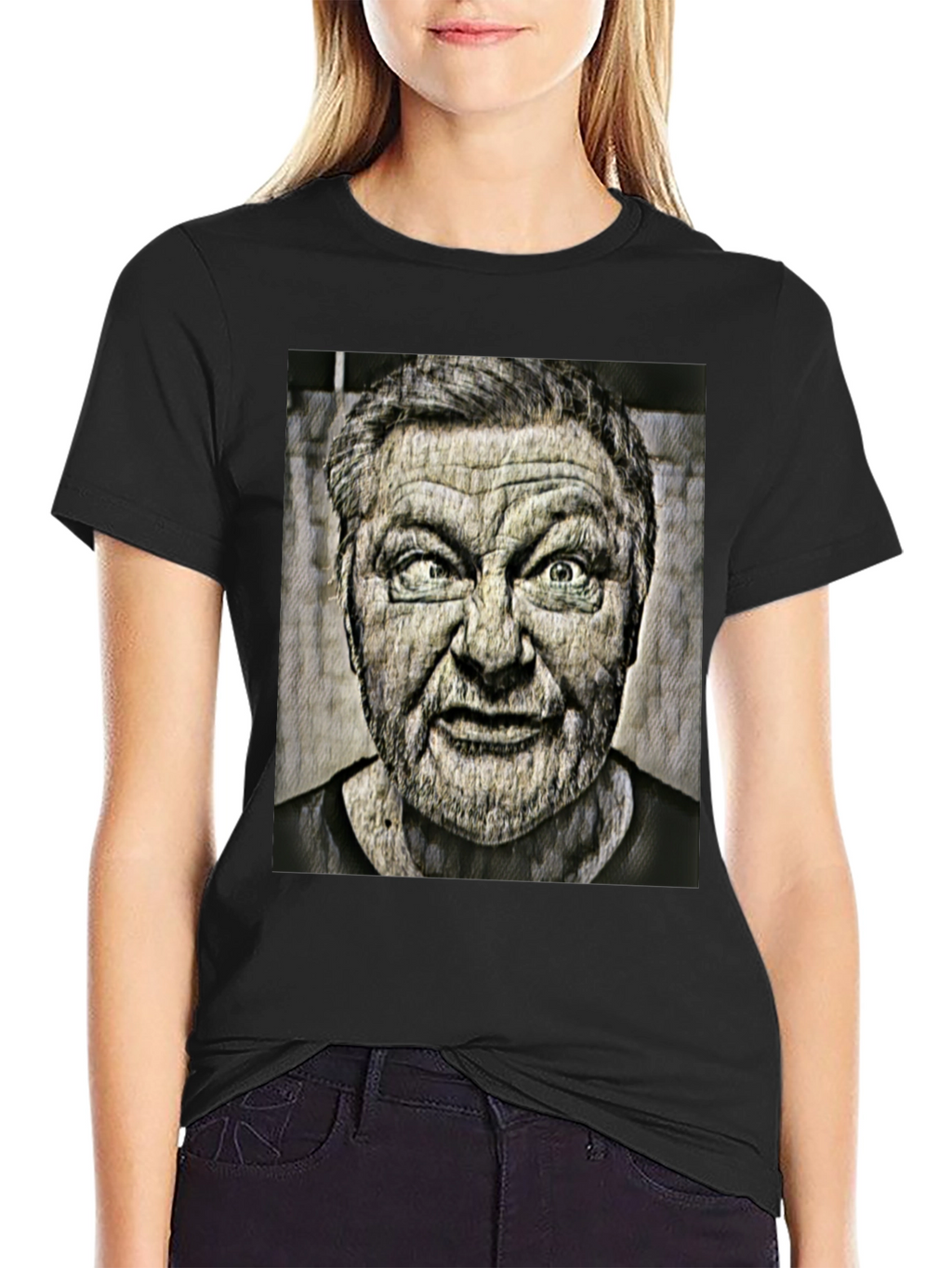 Cross-Eyed Man Graphic Black T-Shirt