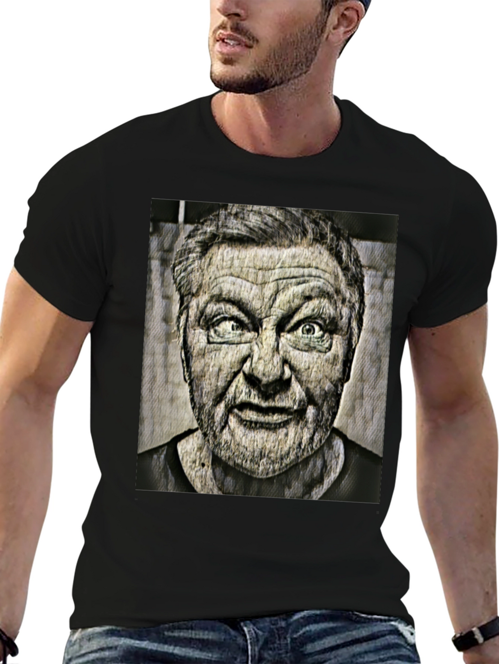 Cross-Eyed Man Graphic Black T-Shirt