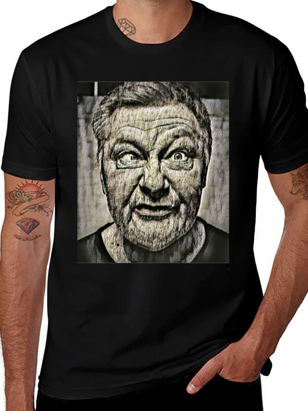 Cross-Eyed Man Graphic Black T-Shirt