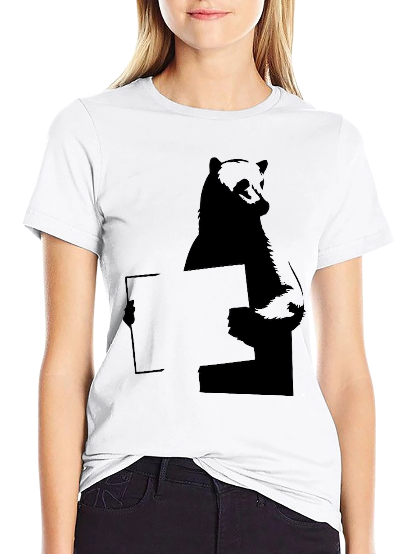 Bear Holding Sign T-Shirt - Black Graphic Tee