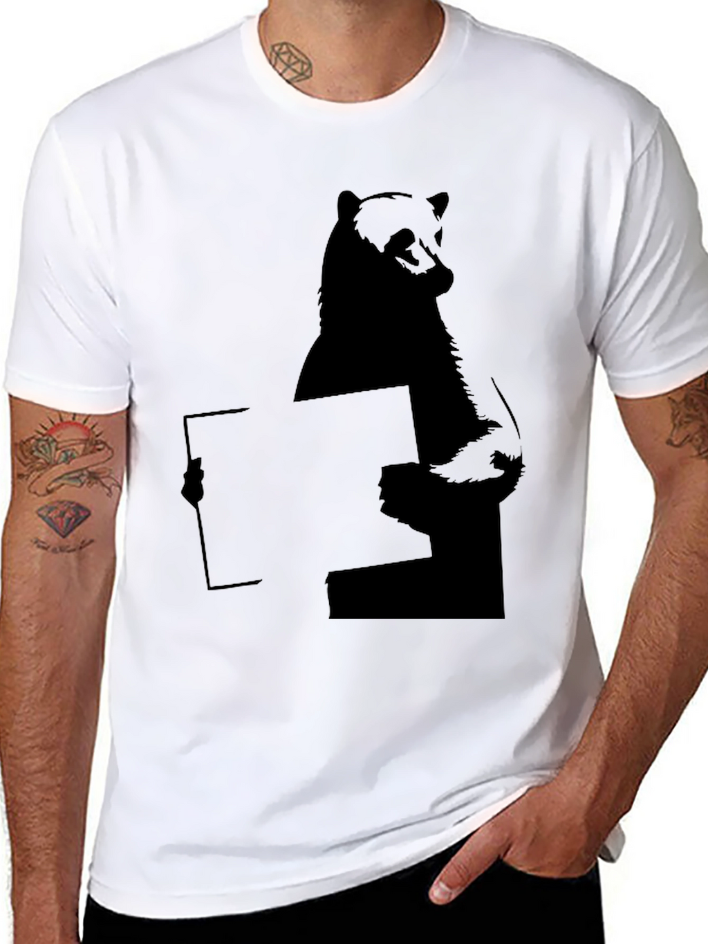 Bear Holding Sign T-Shirt - Black Graphic Tee