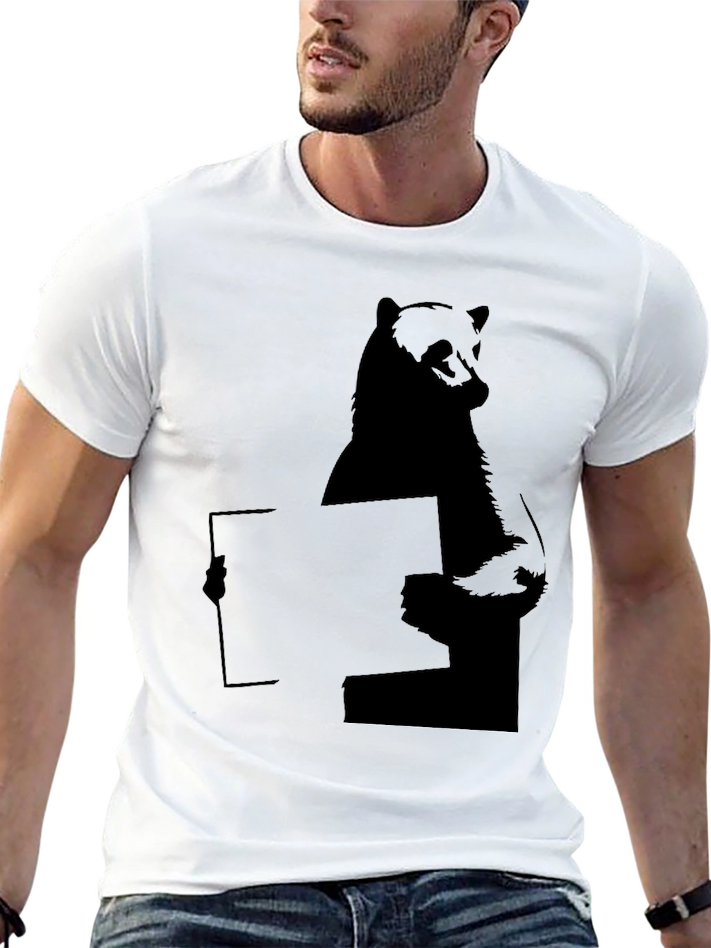 Bear Holding Sign T-Shirt - Black Graphic Tee