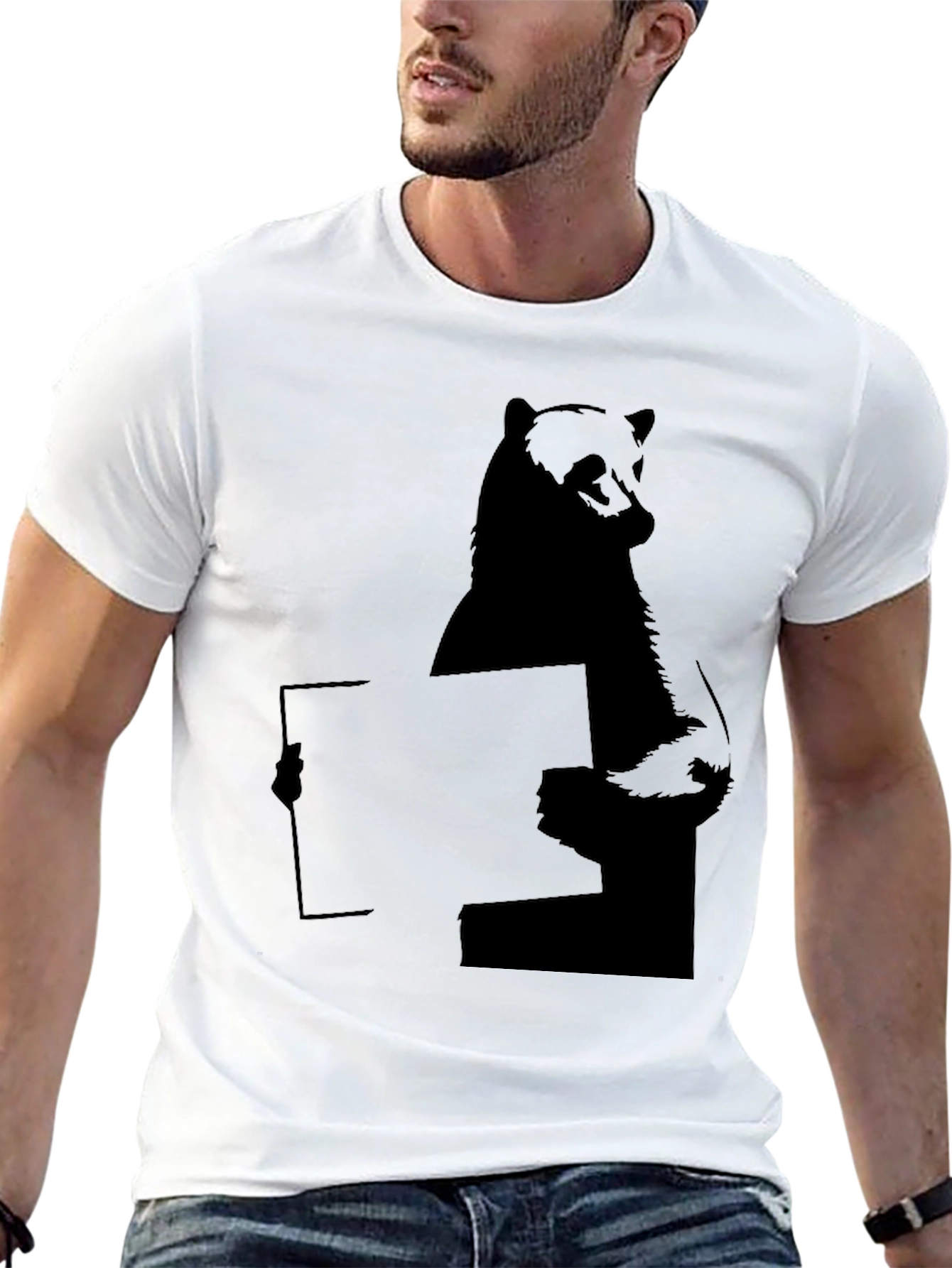 Bear Holding Sign T-Shirt - Black Graphic Tee
