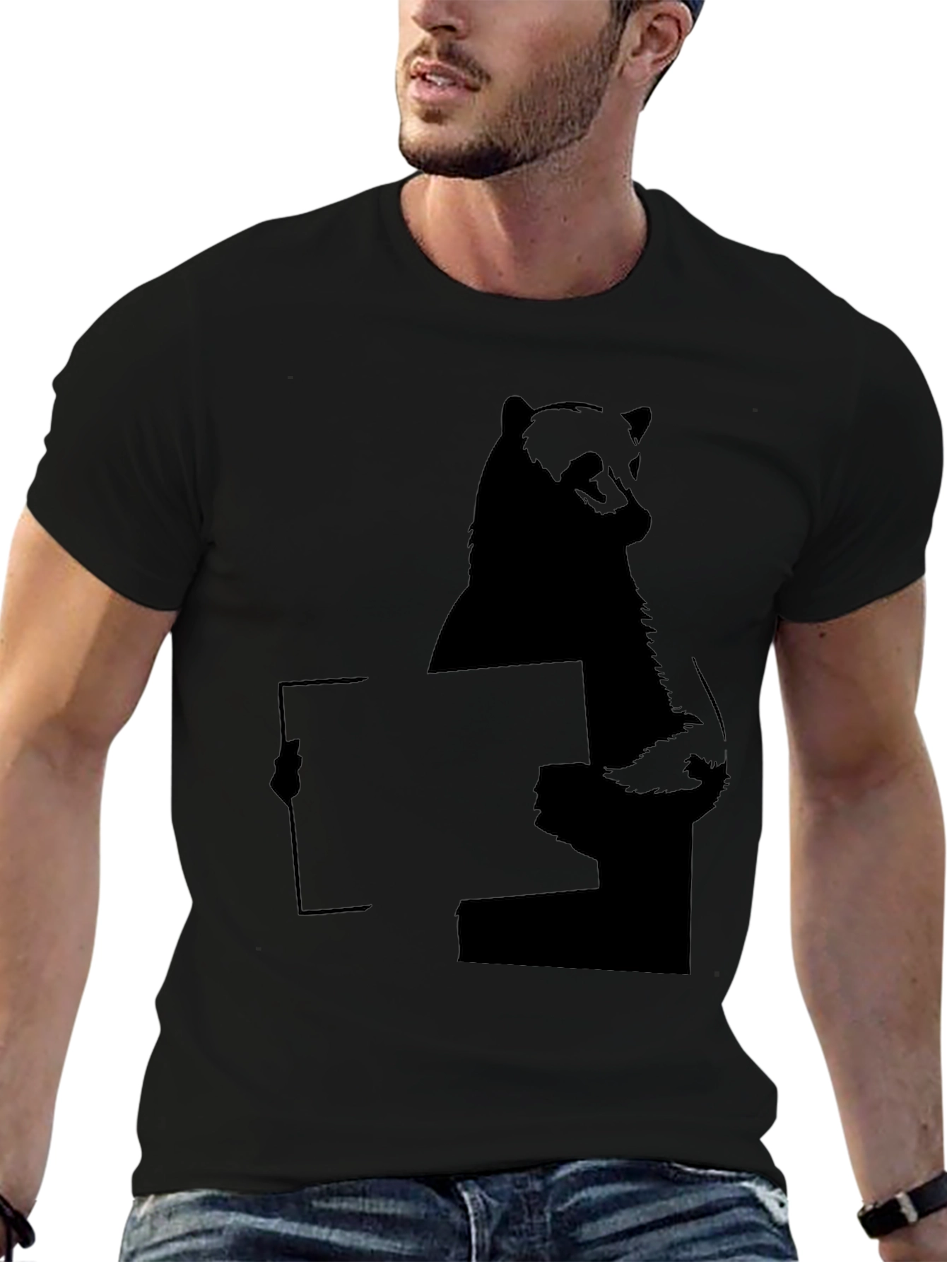 Bear Holding Sign T-Shirt - Black Graphic Tee