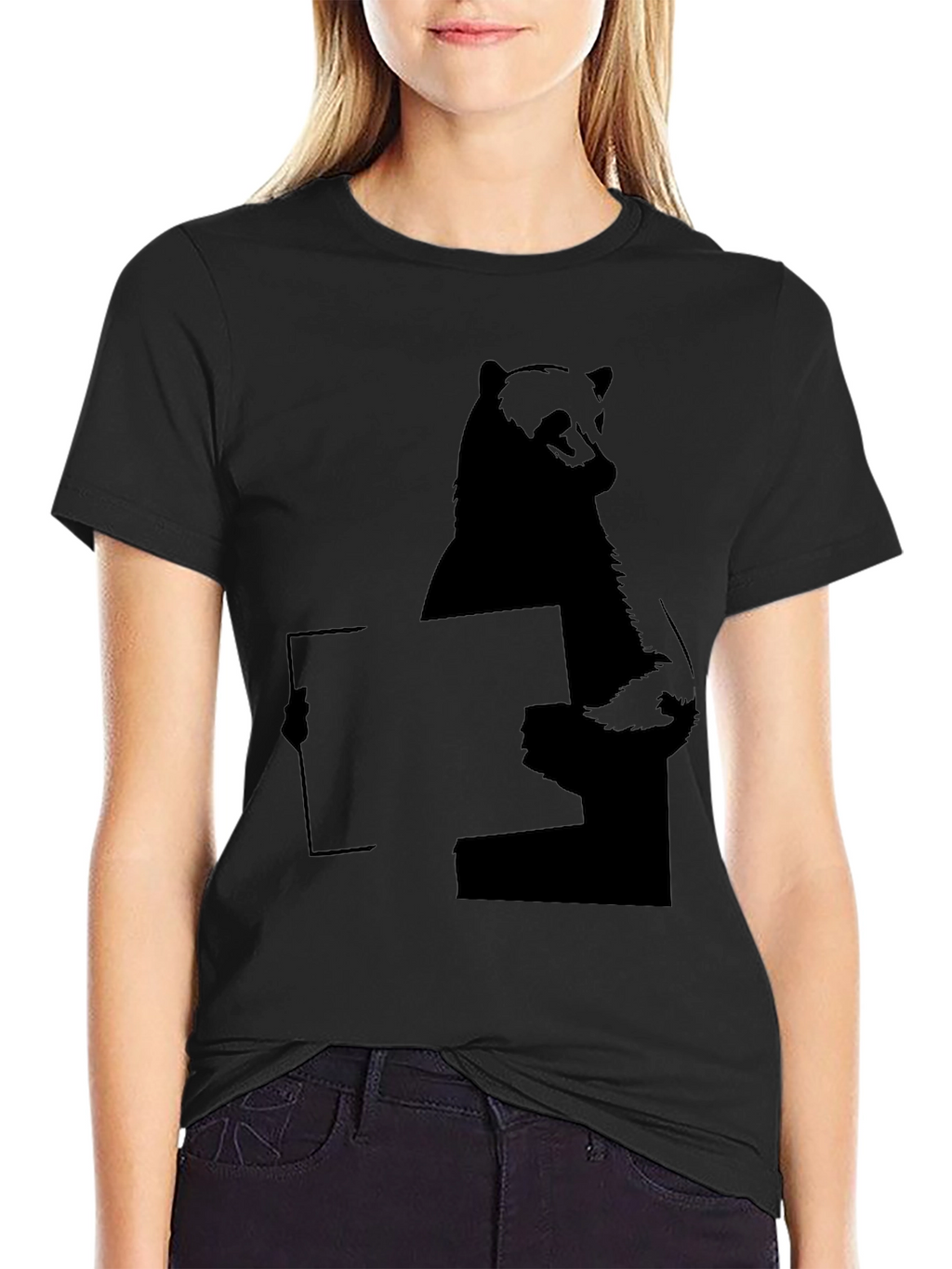 Bear Holding Sign T-Shirt - Black Graphic Tee