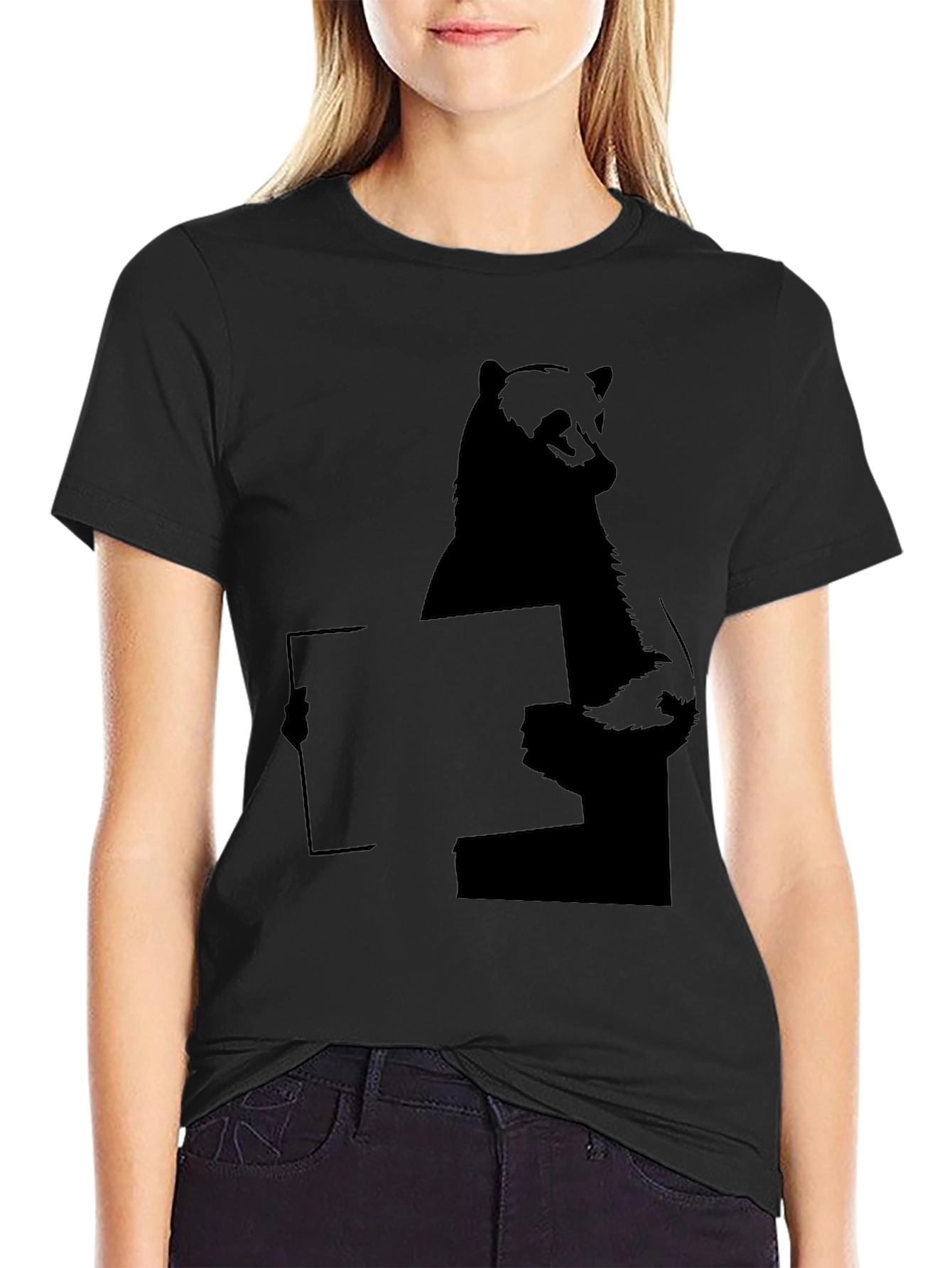 Bear Holding Sign T-Shirt - Black Graphic Tee