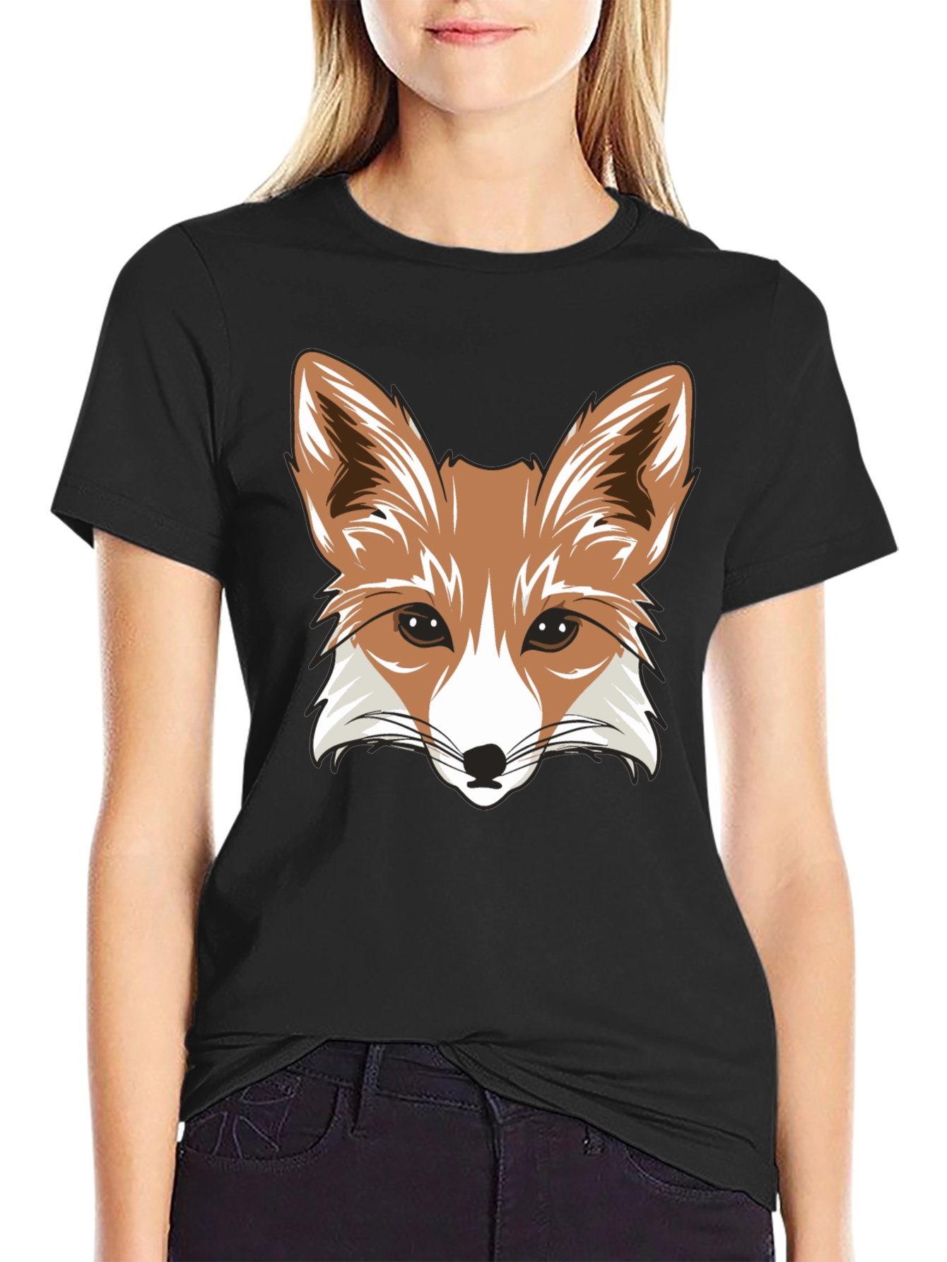 Fox Graphic Tee - Black Cotton Blend - Animal Design